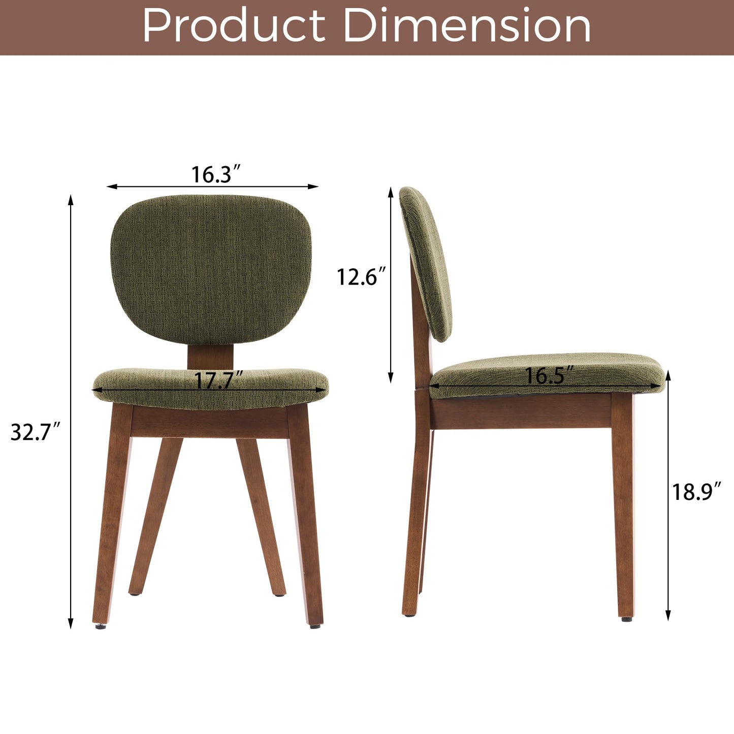 VKNOW Wooden Dining Chairs Set of 4, Mid Century Modern Upholstered Kitchen Side Chairs, Chenille Dining Room Chair with Curved Seat Backrest for Home Dining Room,Green