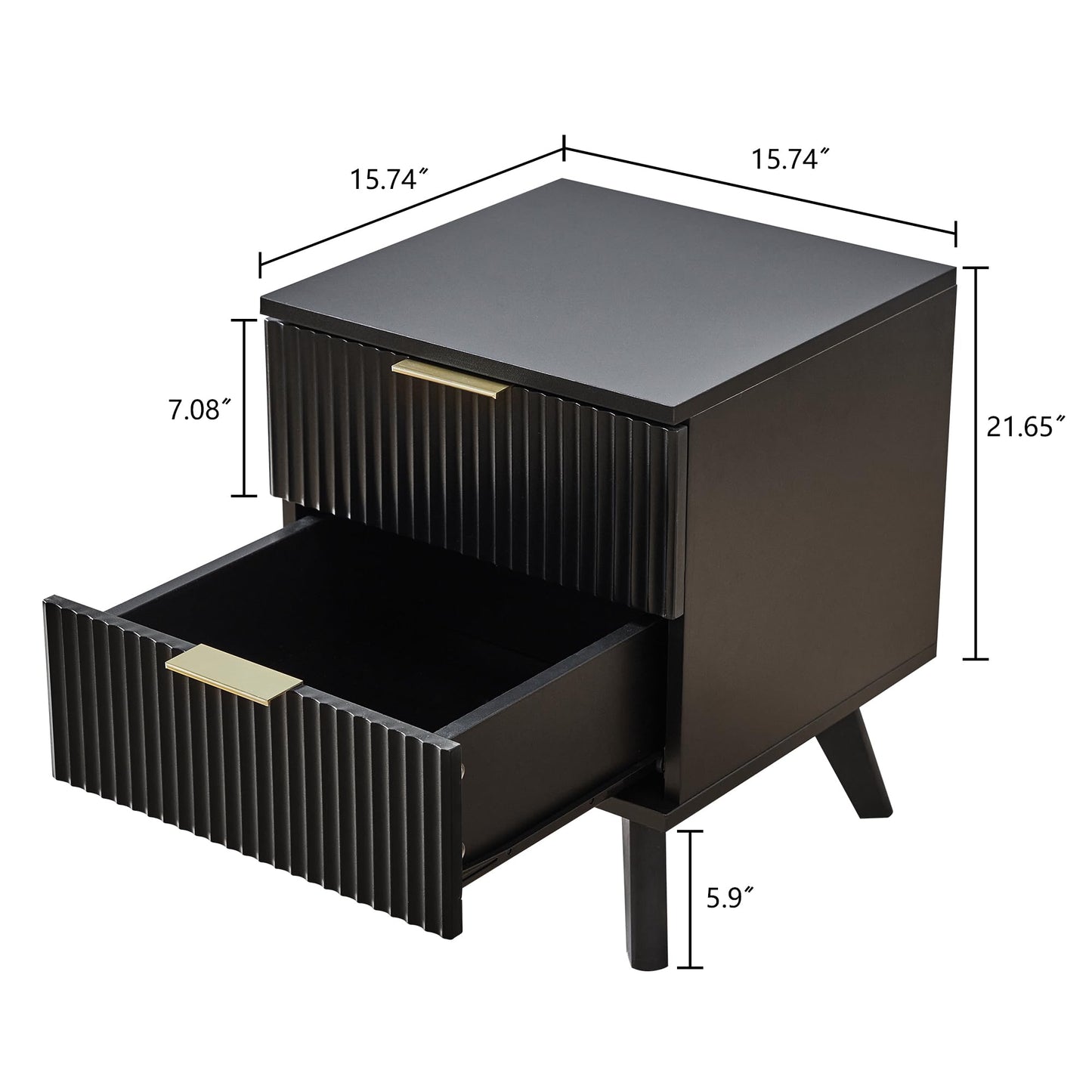 Fluted Nightstand Set of 2, Mid Century Modern 2 Drawer Dresser for Bedroom, Small Dresser Night Stand Side Table End Table with Wood Fluted Drawer Storage for Bedroom Closet(Walnut)