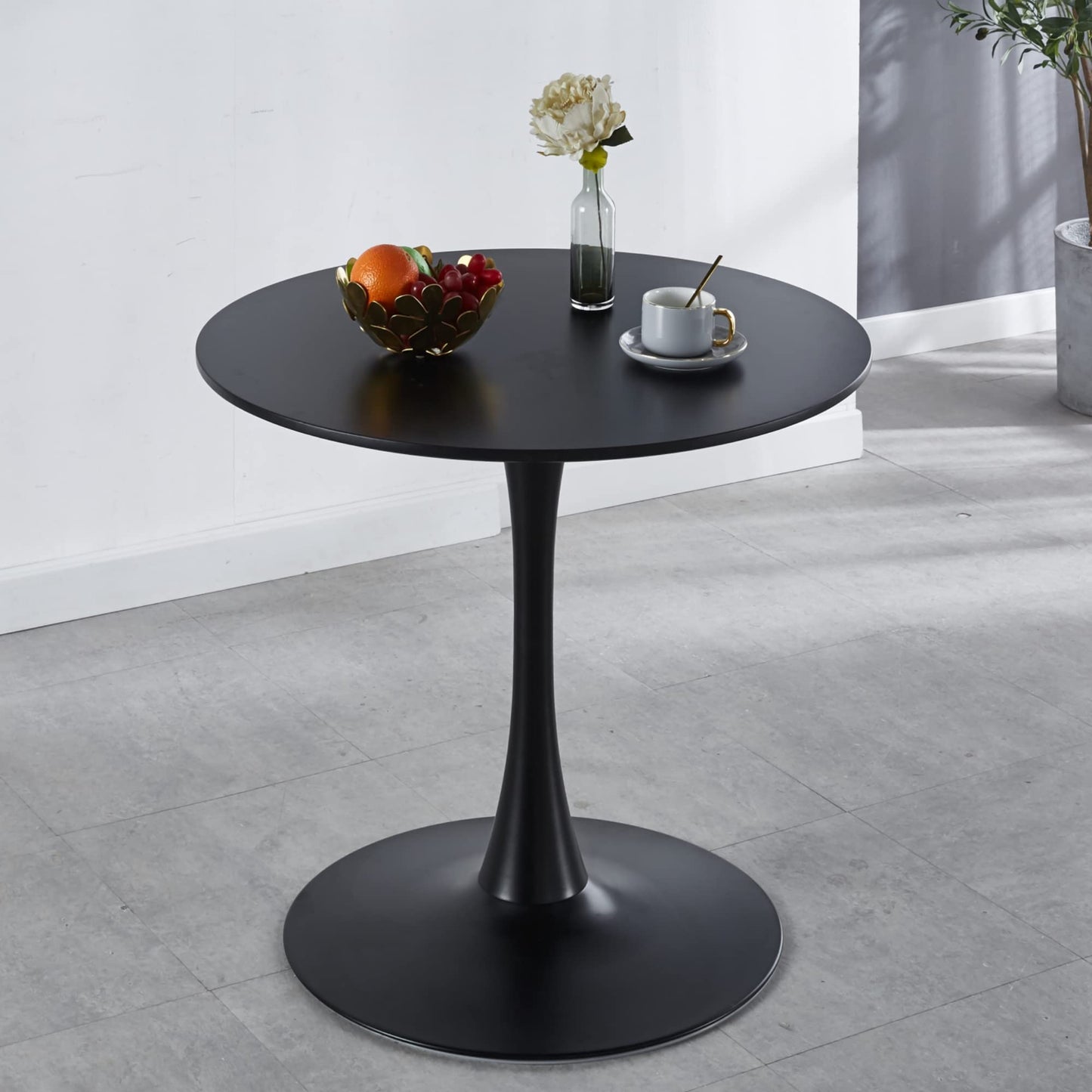 DKLGG 42" Modern Round Dining Table with MDF Top, Metal Base Pedestal Tulip Kitchen Table for 4-6 Person, Small Space Home, End Leisure Coffee Table, White