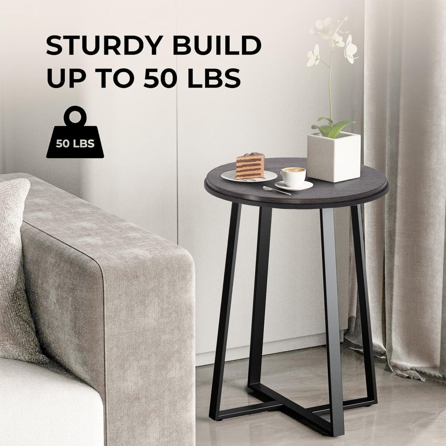 Round End Tables, Small Side Table White Marble Texture MDF Top,Metal Frame Gold Color, Tall End Table for Bed Room,Coffee Tea End Table for Living Room (White Marble+Gold)
