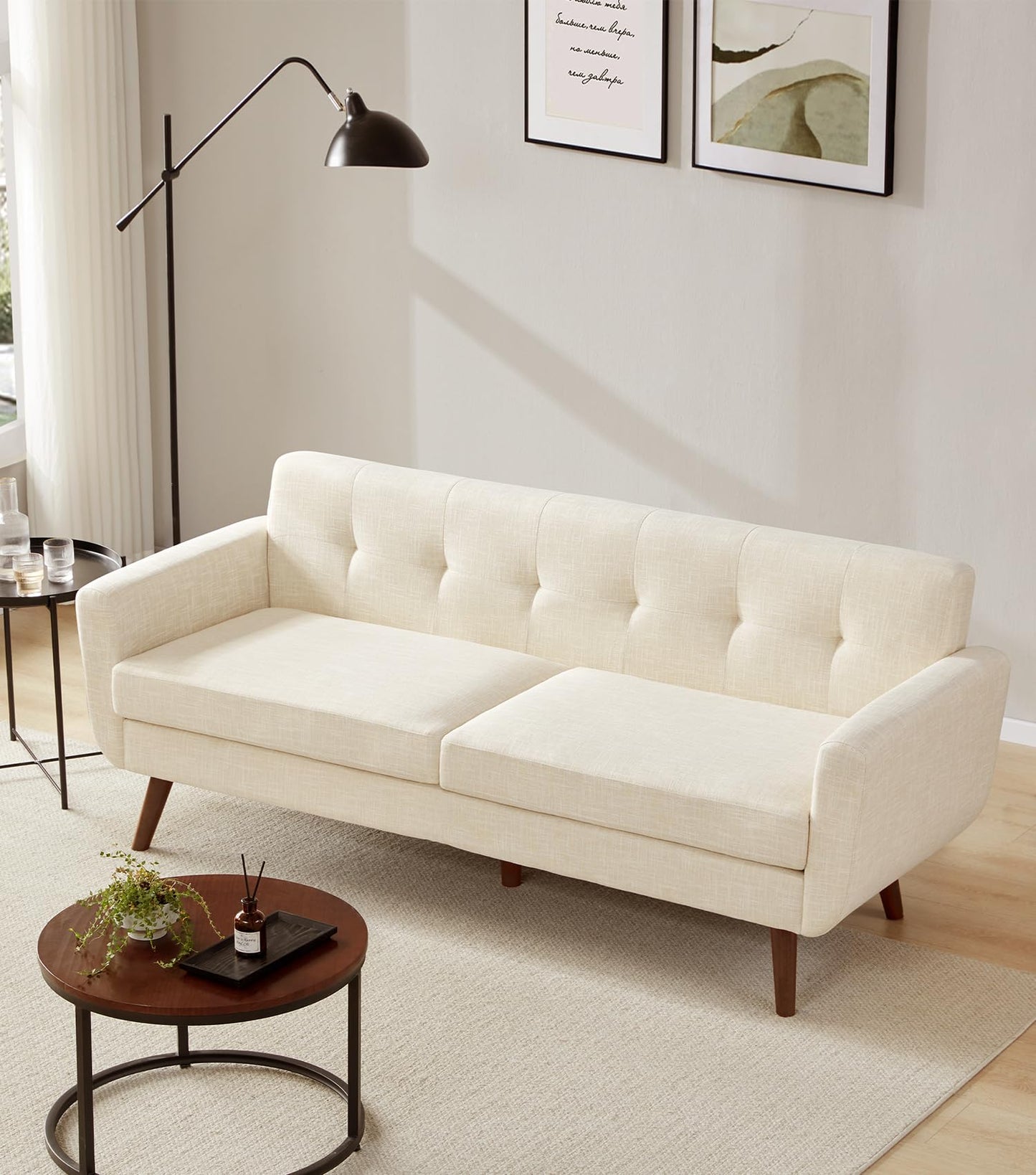 Tbfit 65" W Loveseat Sofa, Mid Century Modern Love Seat Couches for Living Room, Button Tufted Upholstered Small Couch for Bedroom, Solid and Easy to Install Love Seats Furniture, Grey