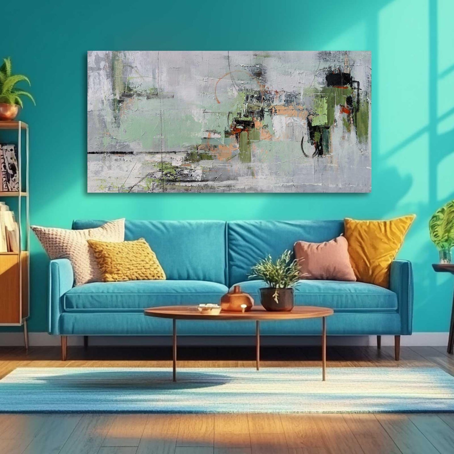 MLART99 Blue and White Abstract Wall Art Grunge Posters Gold Painting for Home Office 29"x 58" Gallery Wall Prints Large Size Artwork for Walls