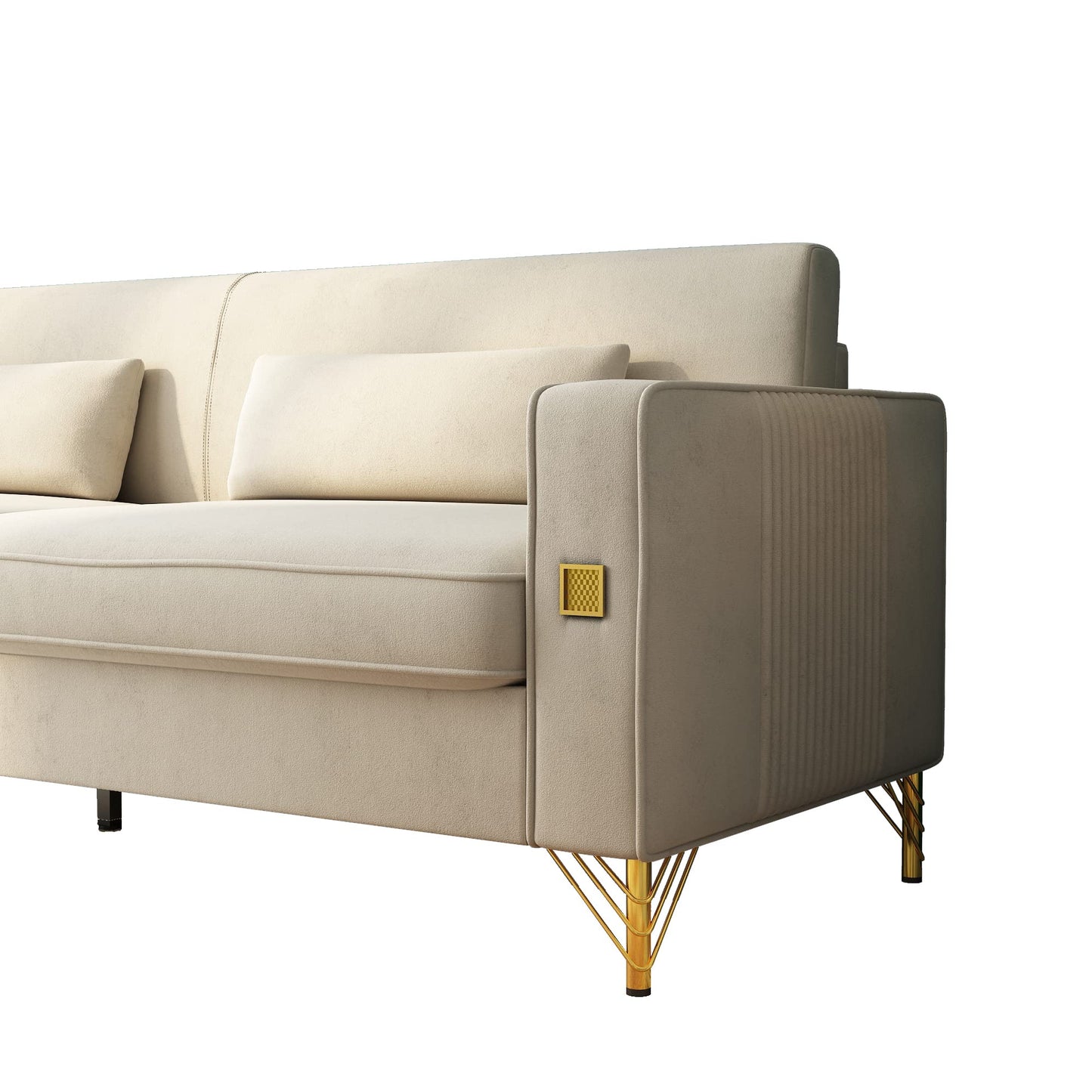 85.63" Velvet Sofa,Modern Loveseat Couch with Pillows Set of 2 for Living Room,Bedroom,Apartment Furniture with Gold Metal Legs (Green)