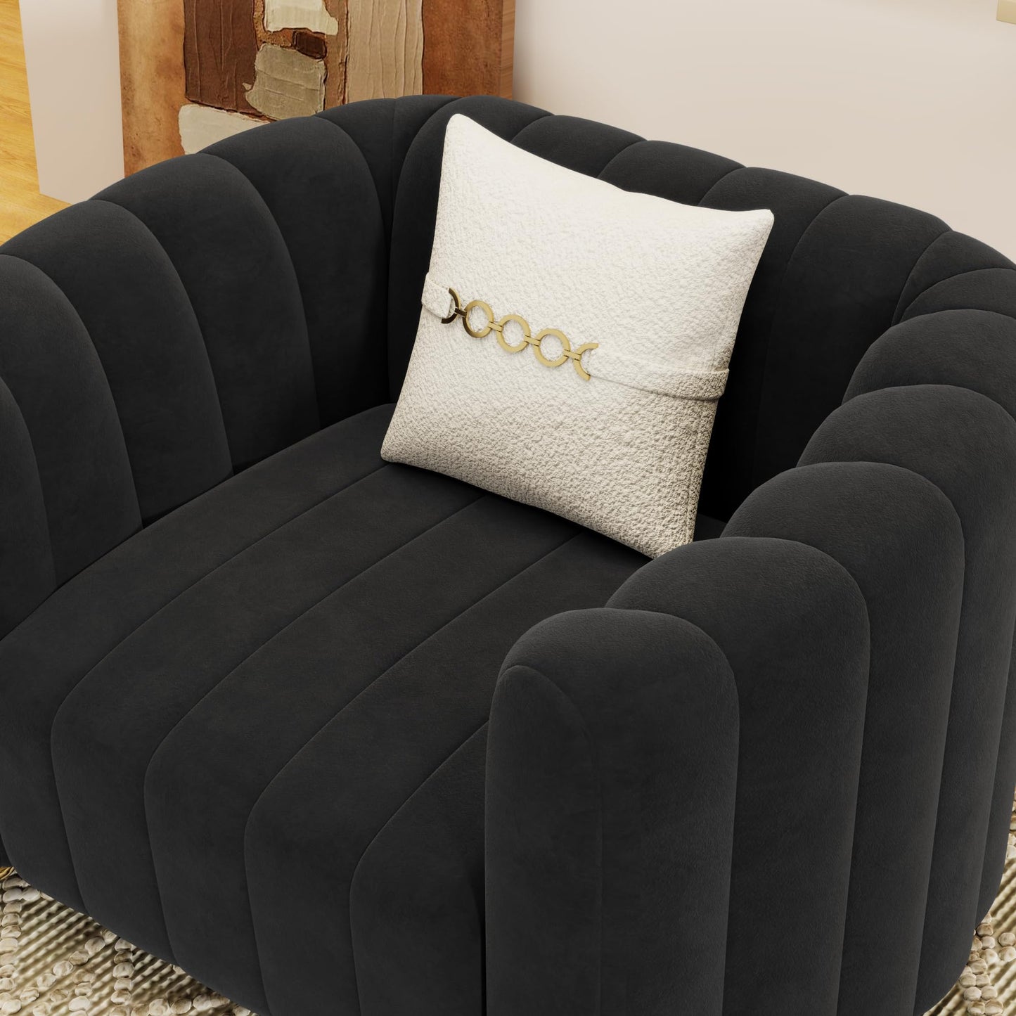 83'' Sofa for Living Room Modern Teddy Short Plush Couch 3-Seater Apartment Sofa with 2 Pillows & Golden Metal Legs
