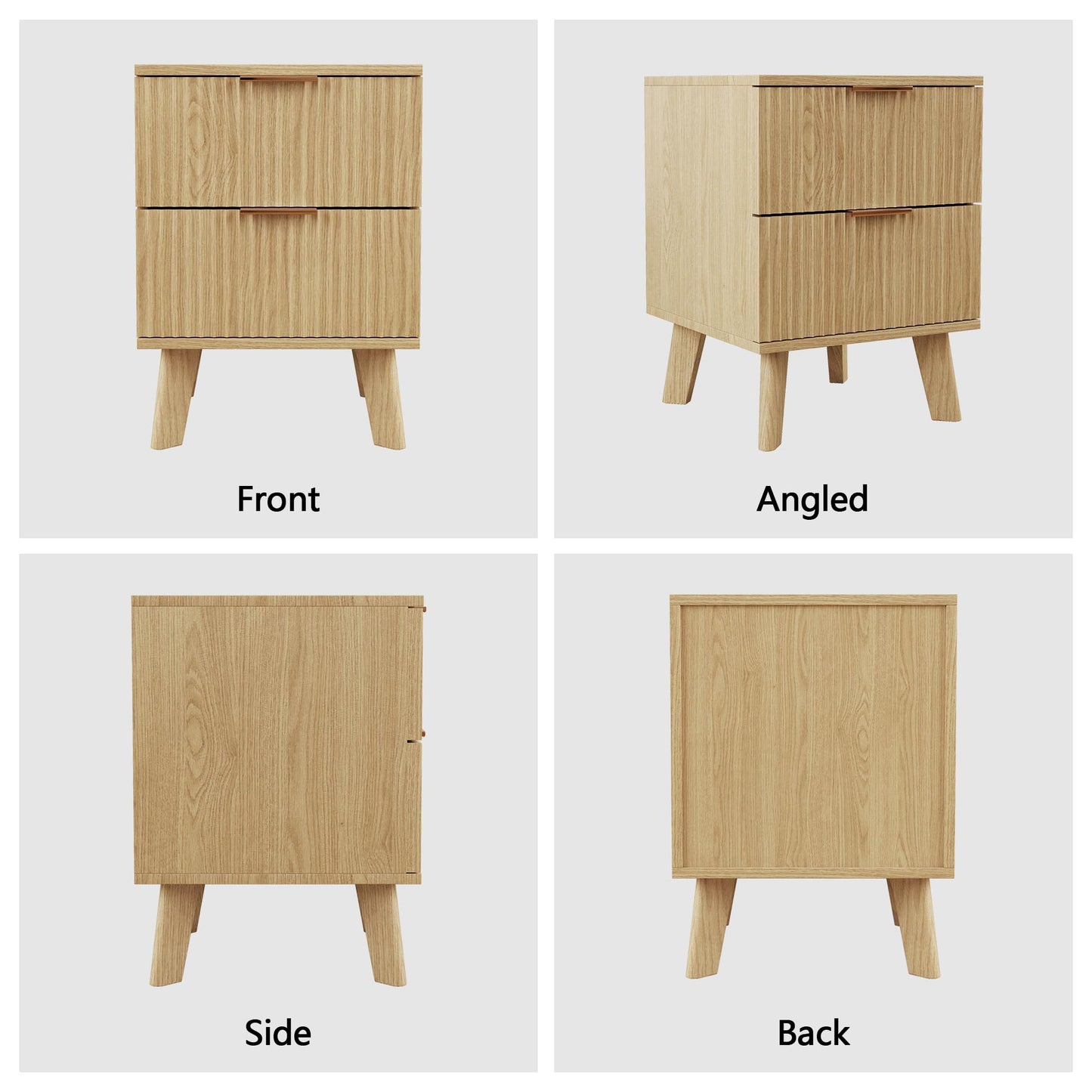 Fluted Nightstand Set of 2, Mid Century Modern 2 Drawer Dresser for Bedroom, Small Dresser Night Stand Side Table End Table with Wood Fluted Drawer Storage for Bedroom Closet(Walnut)