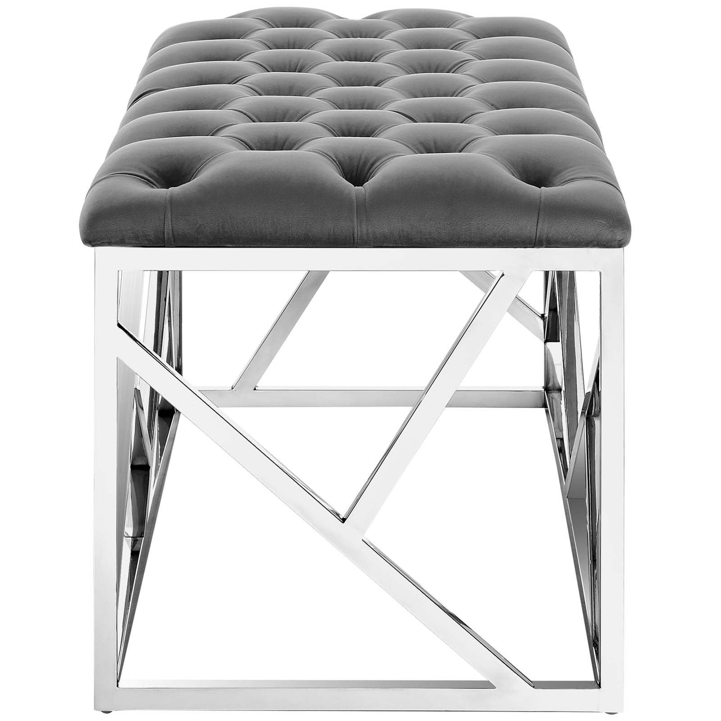 Modway intersperse Button-Tufted Contemporary Modern with Metallic Frame, Bench, Silver Gray