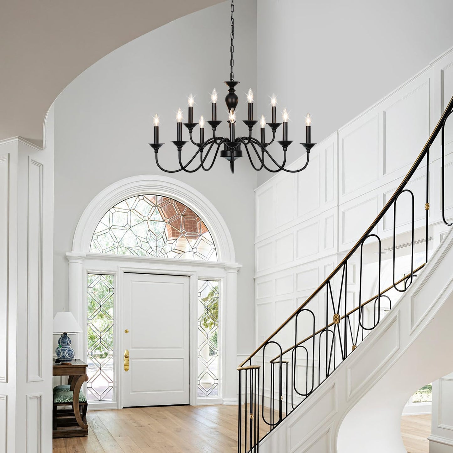 15 Light Black Farmhouse Chandeliers for Dining Room Light Fixtures Over Table, Vintage Candle Large Chandelier for Living Room Foyer Staircase Restaurant Showroom Villa