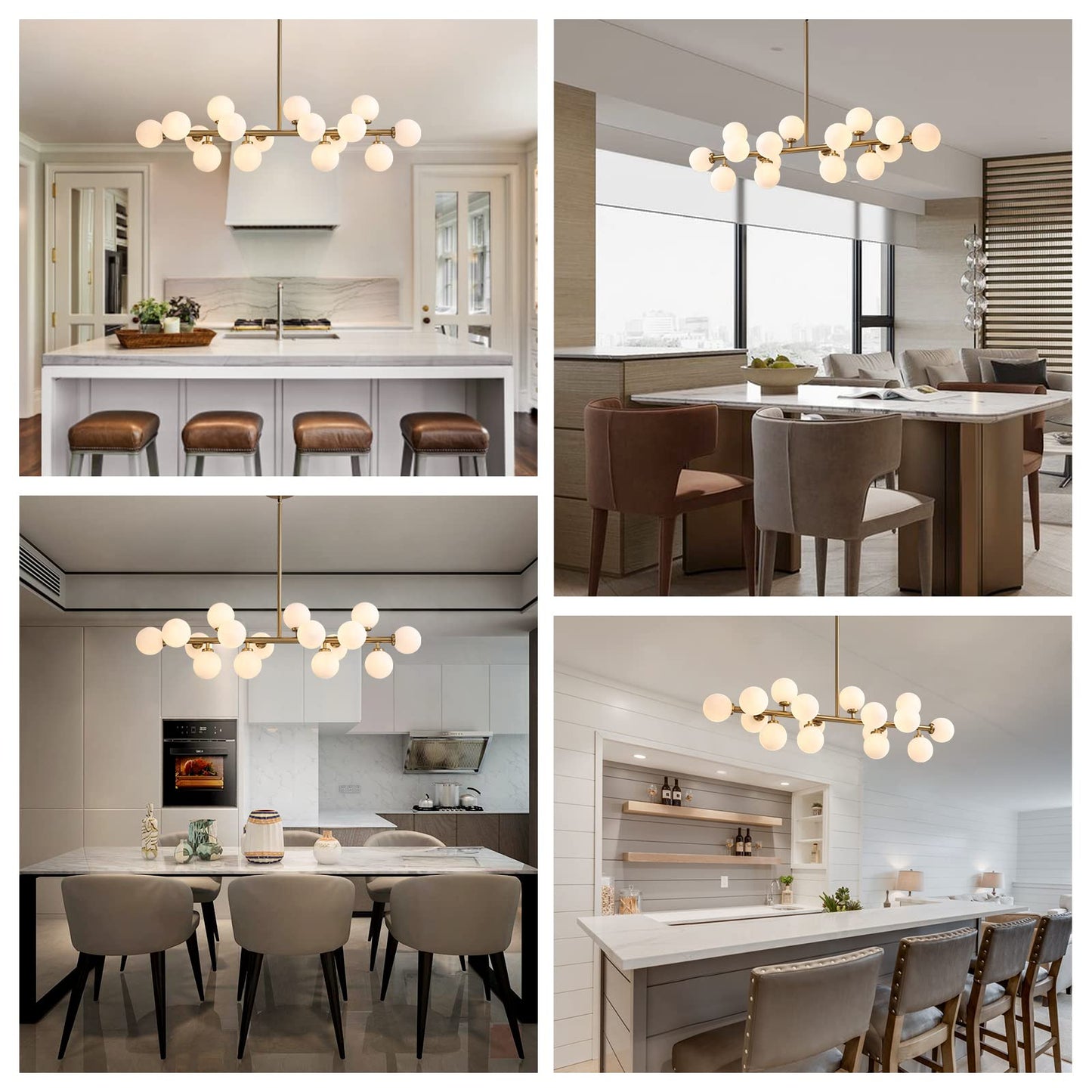 CROSSIO Modern Linear Chandeliers Black 16 Lights Pendant Light Fixtures Bubble Glass Chandelier Mid Century Sputnik Chandelier for Kitchen Island Dining Room