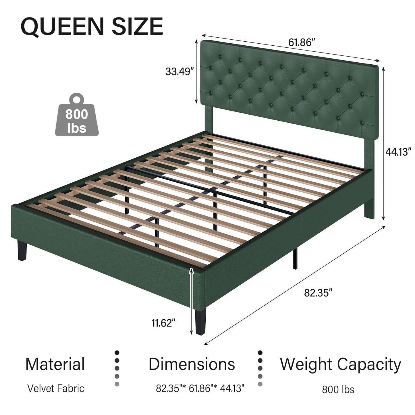 Queen Bed Frame with Headboard, Faux Leather Upholstered Platform Bed Frame, Blue Bed Frame Queen Size, Wooden Slat Support, No Box Spring Needed, Navy Blue