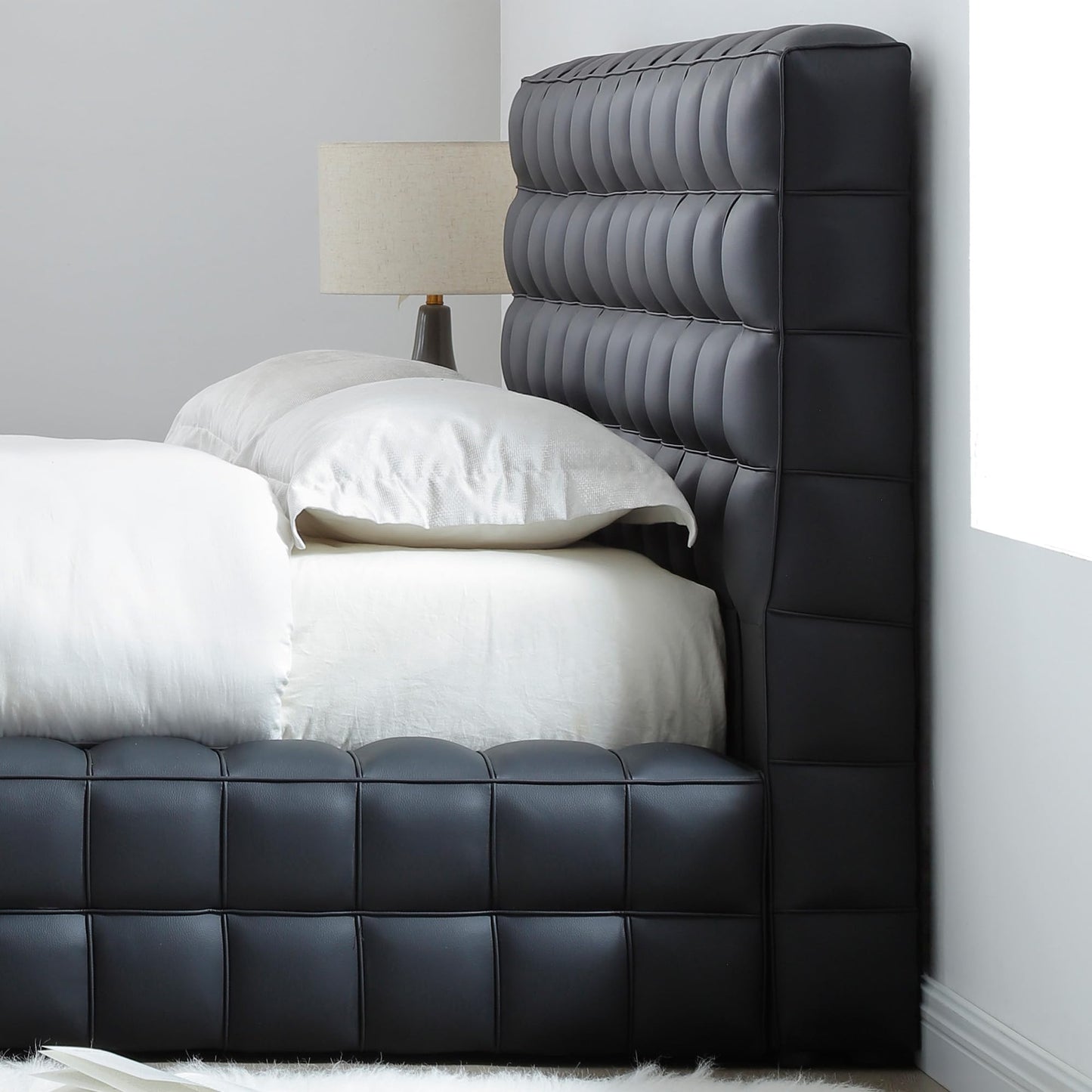 Woodpeckers Furniture And Mattress Livia Vegan Leather Upholstered Bed Frame (Brown, King)