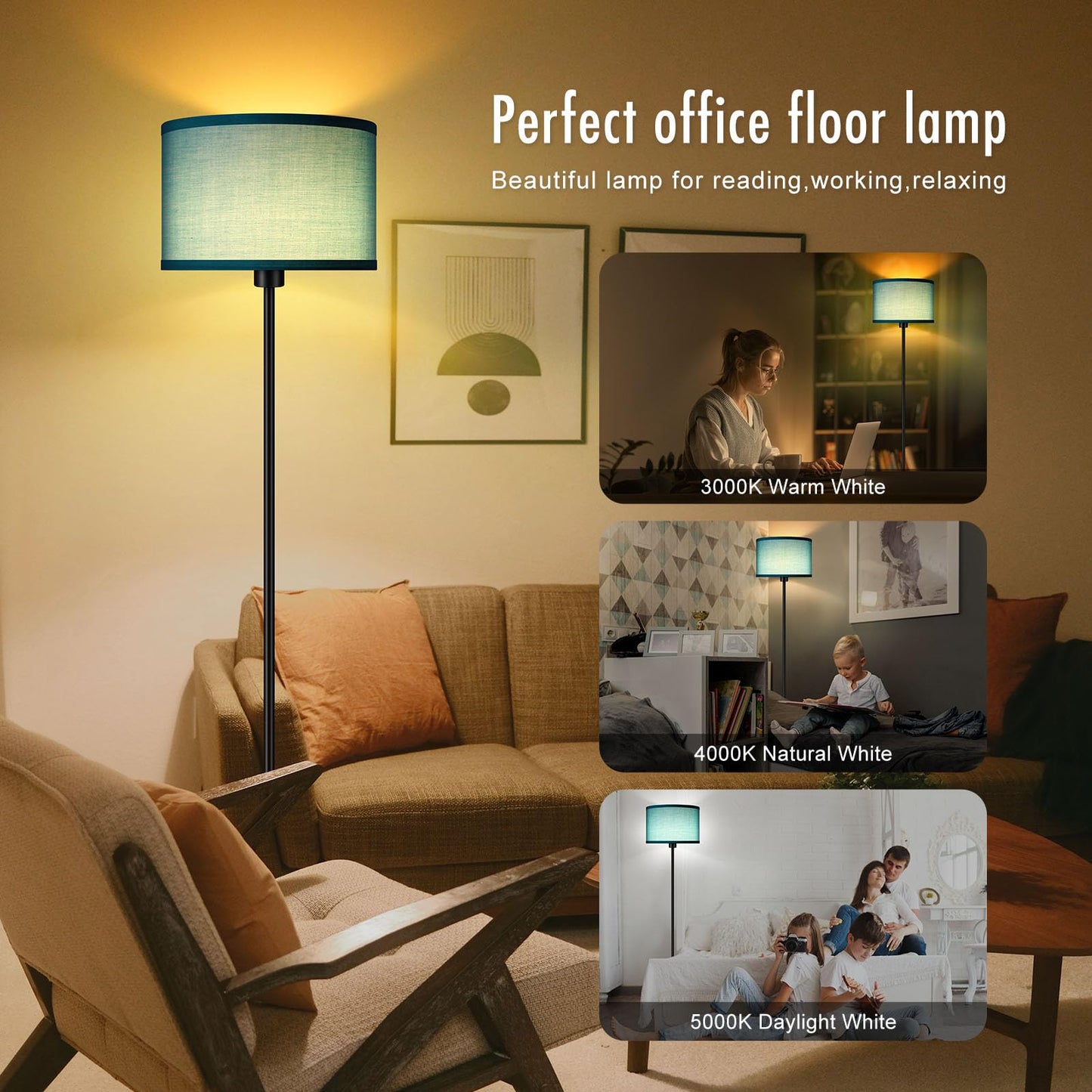 Floor Lamp Black, Standing Lamp, 58" Tall Lamps for Living Room, Simple Pole Lamp with Black Lampshade, On/Off Foot Pedal, Bright Dimming Light for Kids Room Bedroom Office Decor(Without Bulbs)