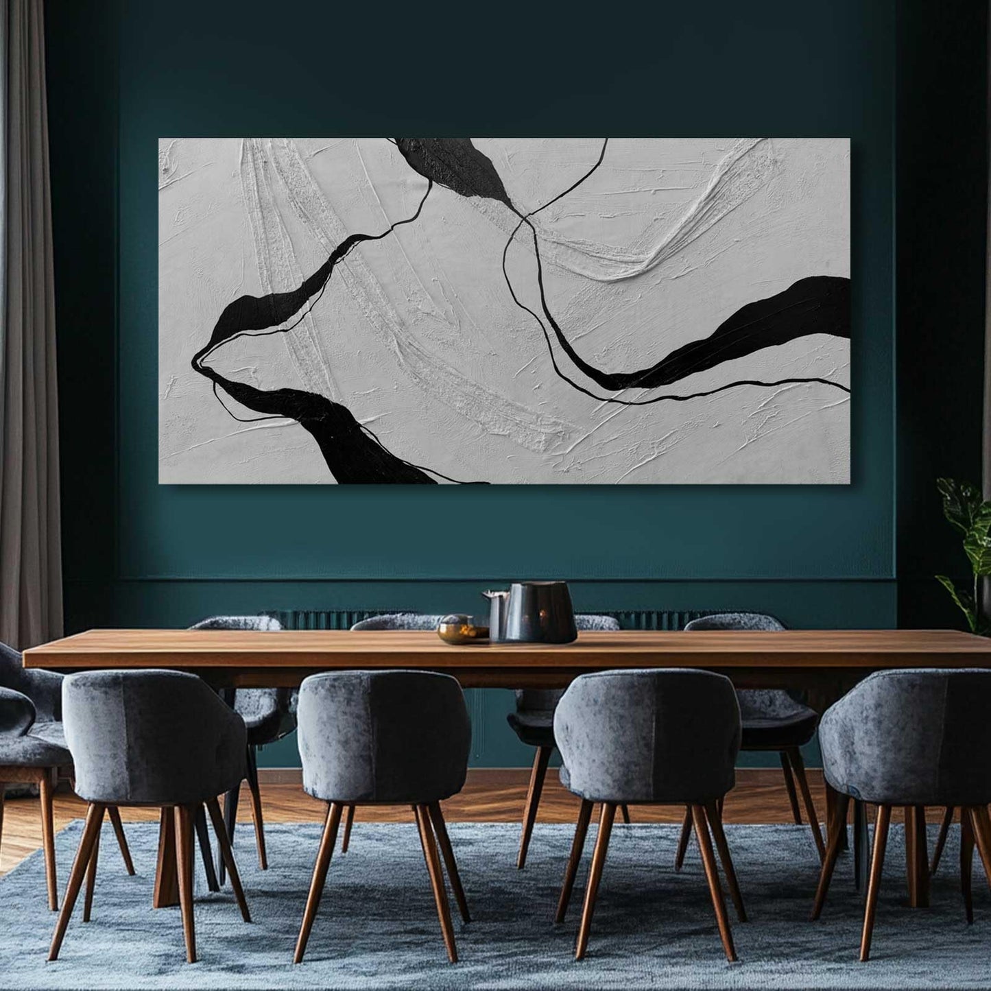 MLART99 Blue and White Abstract Wall Art Grunge Posters Gold Painting for Home Office 29"x 58" Gallery Wall Prints Large Size Artwork for Walls