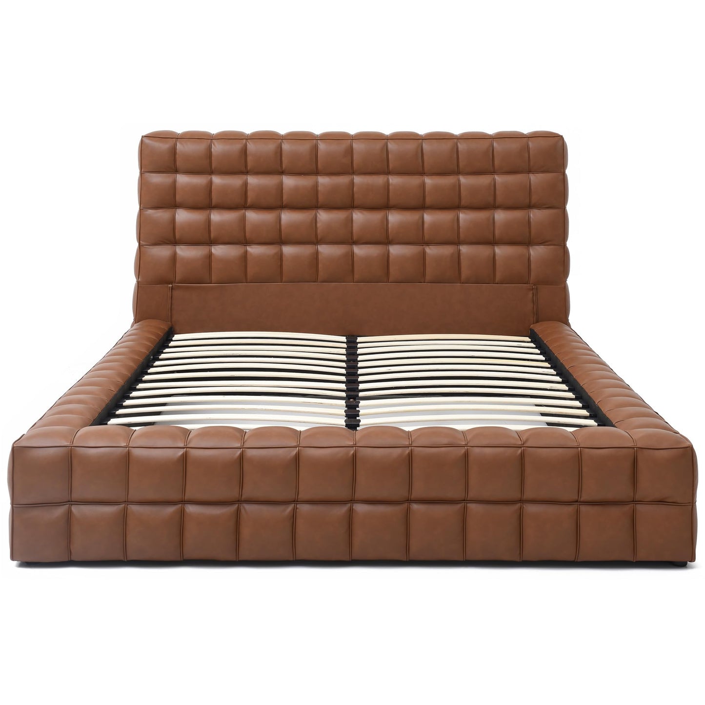 Woodpeckers Furniture And Mattress Livia Vegan Leather Upholstered Bed Frame (Brown, King)