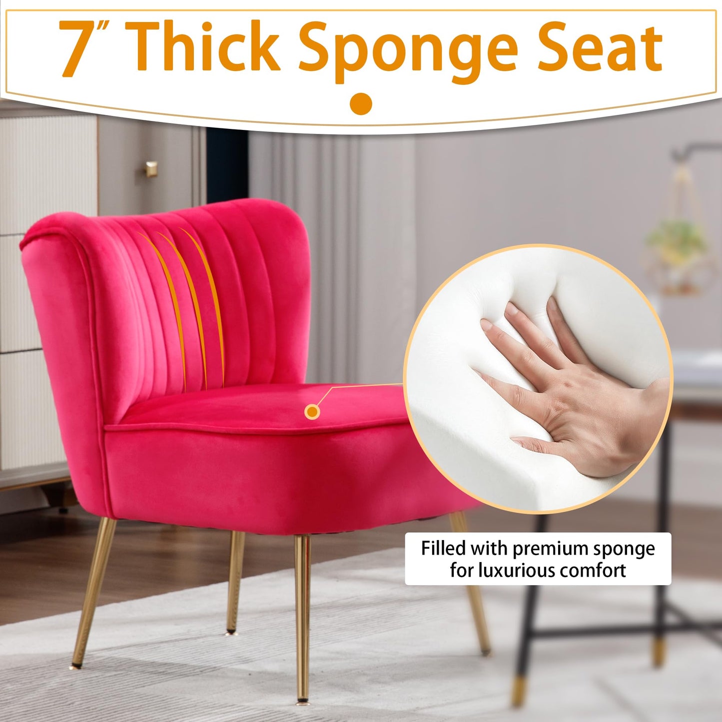 ABET Accent Chairs Set of 2, Velvet Armless Living Room Chairs with Tufted Wingback Thicken Cushion Gold Metal Legs, Comfy Upholstered Side Chairs Slipper Chairs Club Chairs for Bedroom, Beige