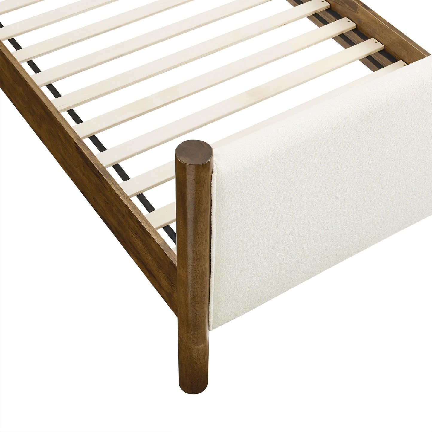 Modway Maven King Size Bed Frame in Tan Walnut with Faux Leather Upholstered Headboard and Footboard – Wood King Platform Bed Frame – No Box Spring Needed