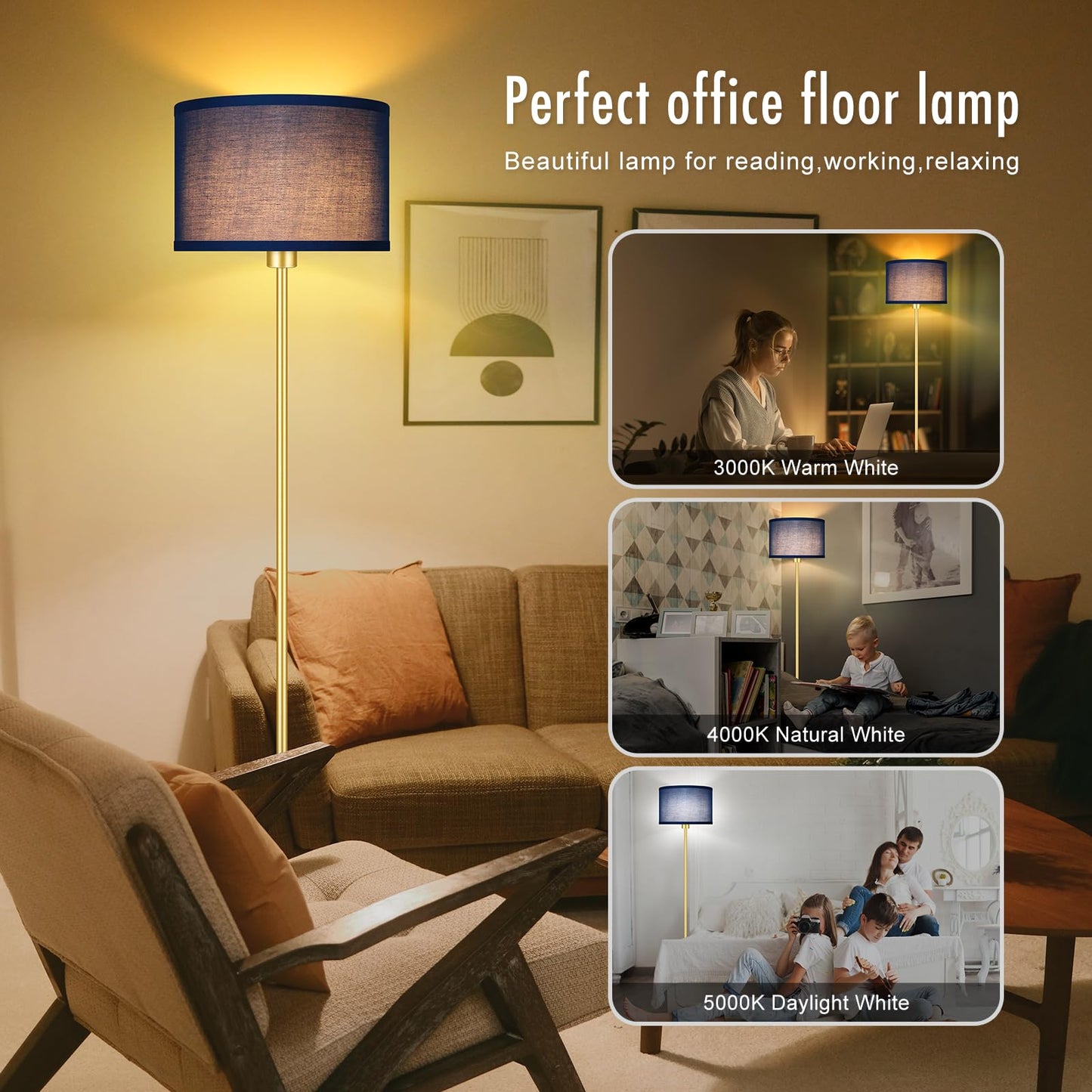 Floor Lamp Black, Standing Lamp, 58" Tall Lamps for Living Room, Simple Pole Lamp with Black Lampshade, On/Off Foot Pedal, Bright Dimming Light for Kids Room Bedroom Office Decor(Without Bulbs)