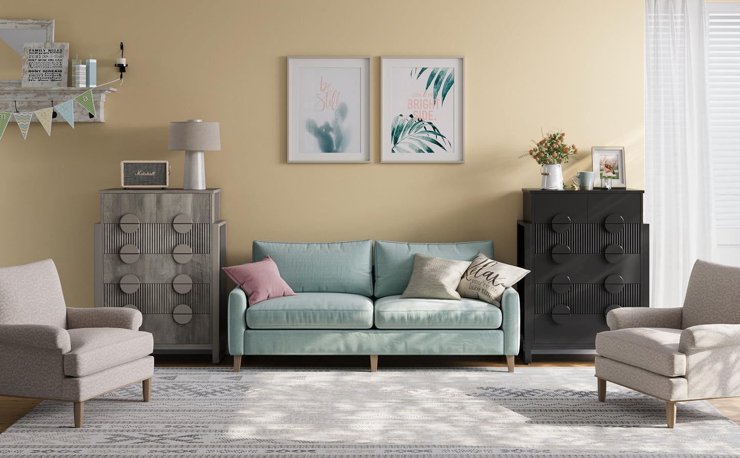 LGHM Fluted Gray Dresser for Bedroom, 50" Wide Chest of Drawers, Modern 6 Deep Drawers Dresser with Raised H Legs -Curved Profile Design, Easy Round Handles for Bedroom,Livingroom, Hallway, Gray