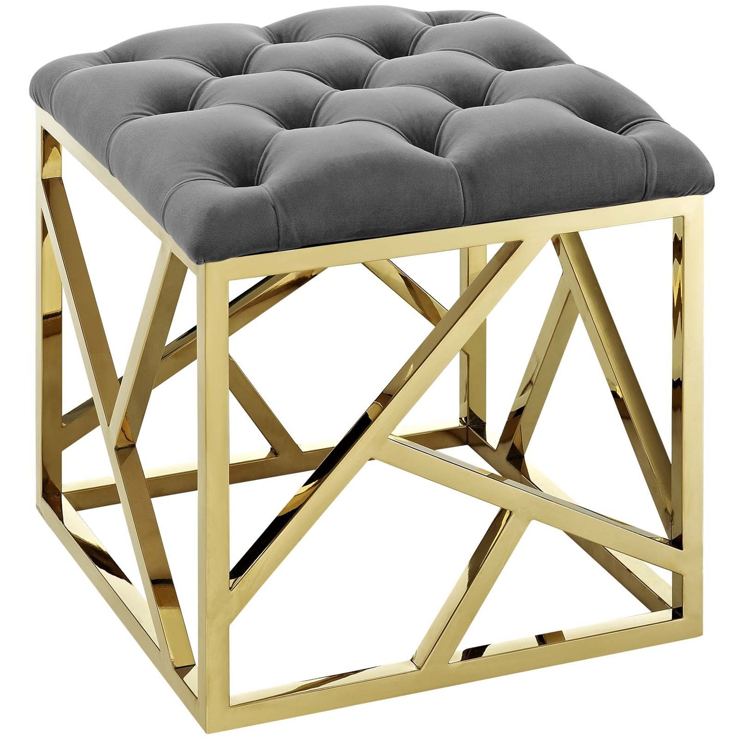 Modway intersperse Button-Tufted Contemporary Modern with Metallic Frame, Bench, Silver Gray