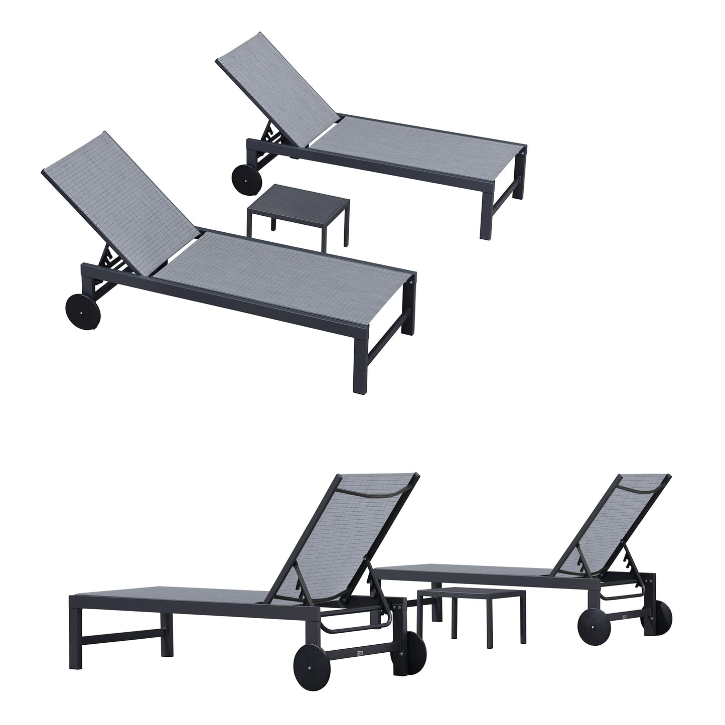 PURPLE LEAF Outdoor Chaise Lounge Chair Set of 2 Patio Pool Lounger Wicker Chairs with Wooden Armrest Sunbathing Tanning Recliner for Pool Backyard Garden Dark Brown