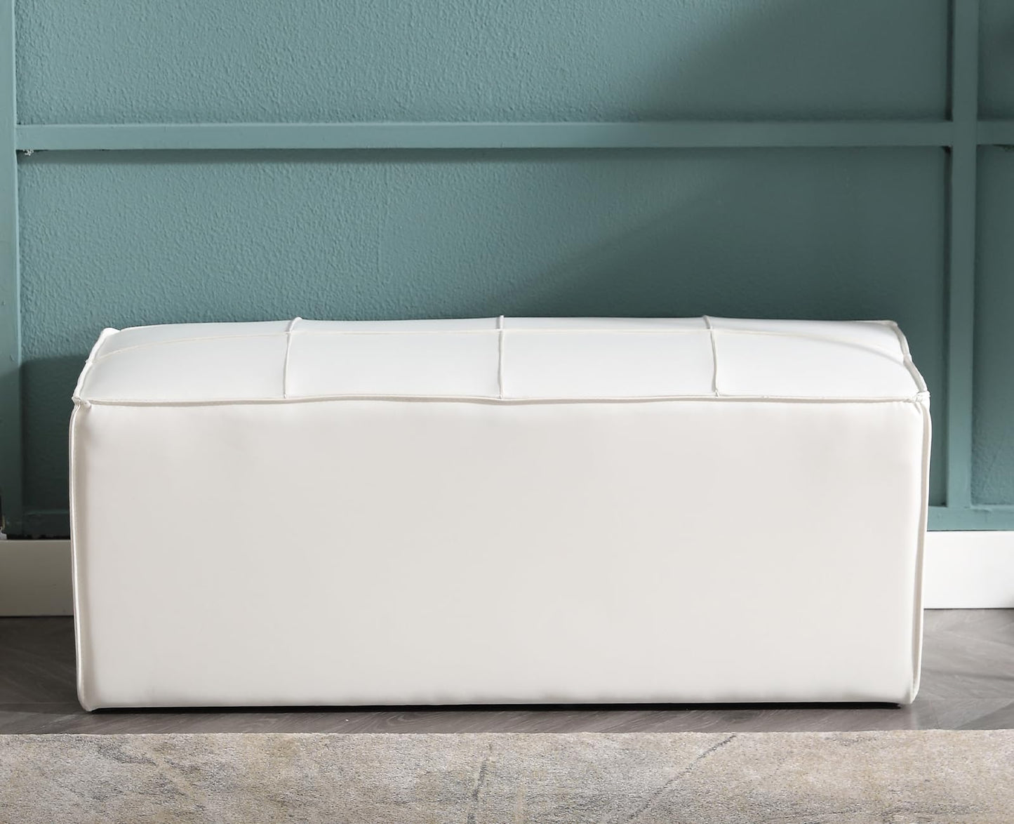 chairus Square Ottoman Upholstered PU Leather Foot Stool 18" Wx18 Dx16.25 H Ottoman Foot Rest with Handle Stool Ottoman Chair for Living Room Bedroom Decoration Kids Room, White