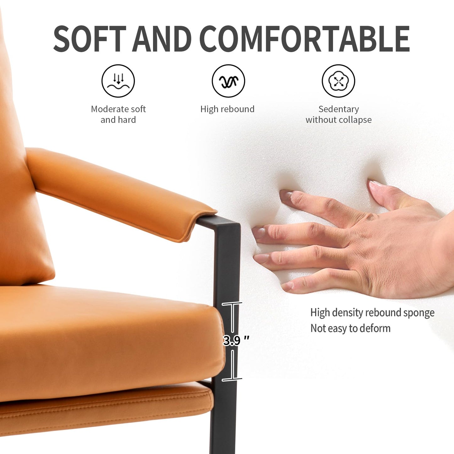 UNICOO Faux Leather Metal Frame Accent Chair - Modern Accent Chairs for Living Room, Bedroom, or Office - Armchairs Living Room Chairs Leisure Chair Reception Chair (ZKL-239K-CM Hermes Orange)