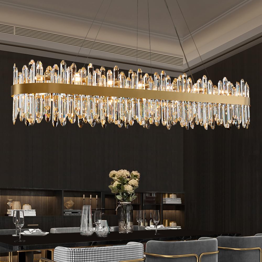 Gold Modern Oval Crystal Chandelier, 16-Lights Luxury Chandeliers Modern 2-Tiers K9 Crystal Chandelier Pendant, Light Fixture G9 Lights for Dining Living Room Entryway Kitchen Dia 23 inch