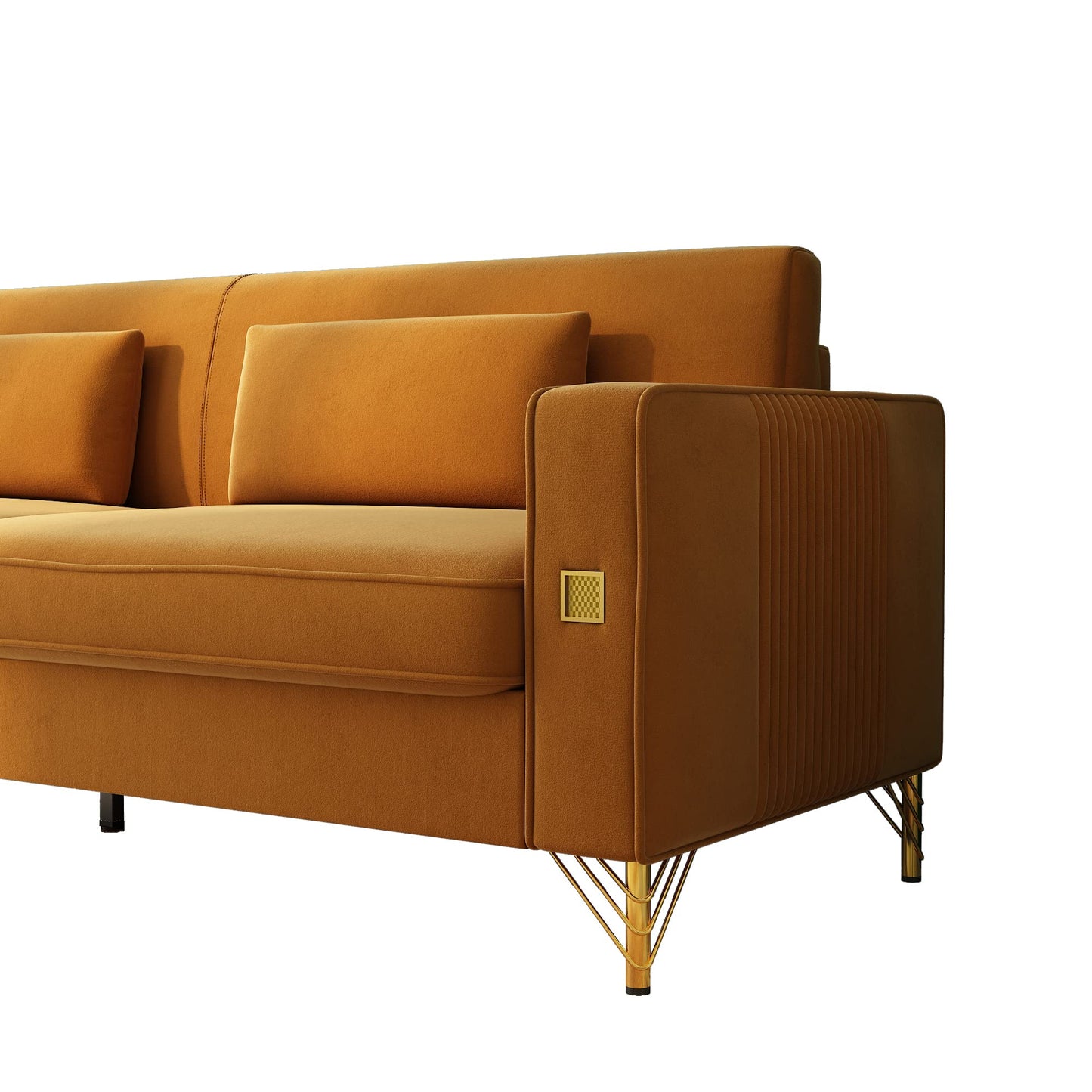 85.63" Velvet Sofa,Modern Loveseat Couch with Pillows Set of 2 for Living Room,Bedroom,Apartment Furniture with Gold Metal Legs (Green)