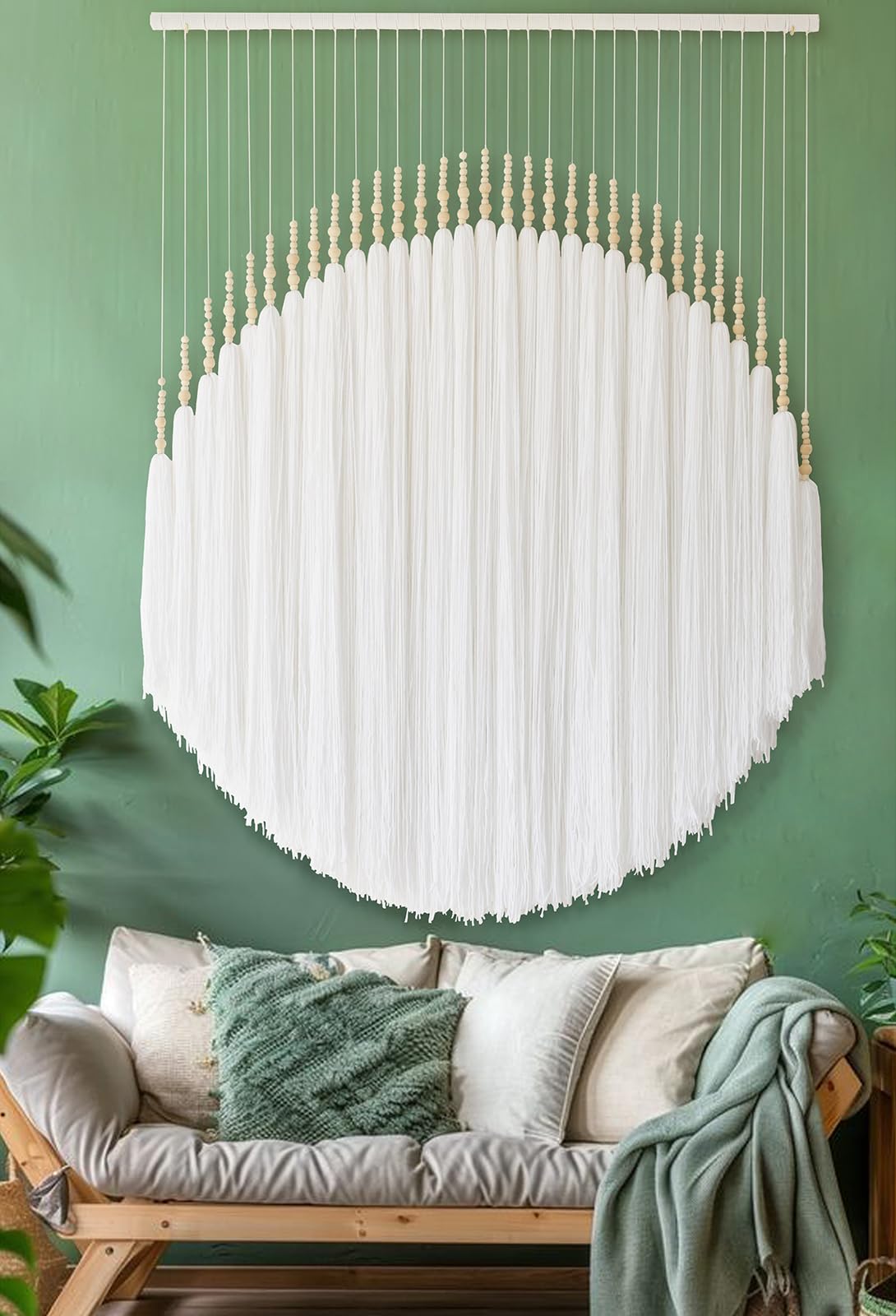IOWER Macrame Wall Hanging Brown Yarn Beaded Backdrop Boho Wall Decor Round Tassel Home Wall Aesthetic Living Rooms Bedrooms Offices Geometric Art Chic Home Decor 39" W x 55" L