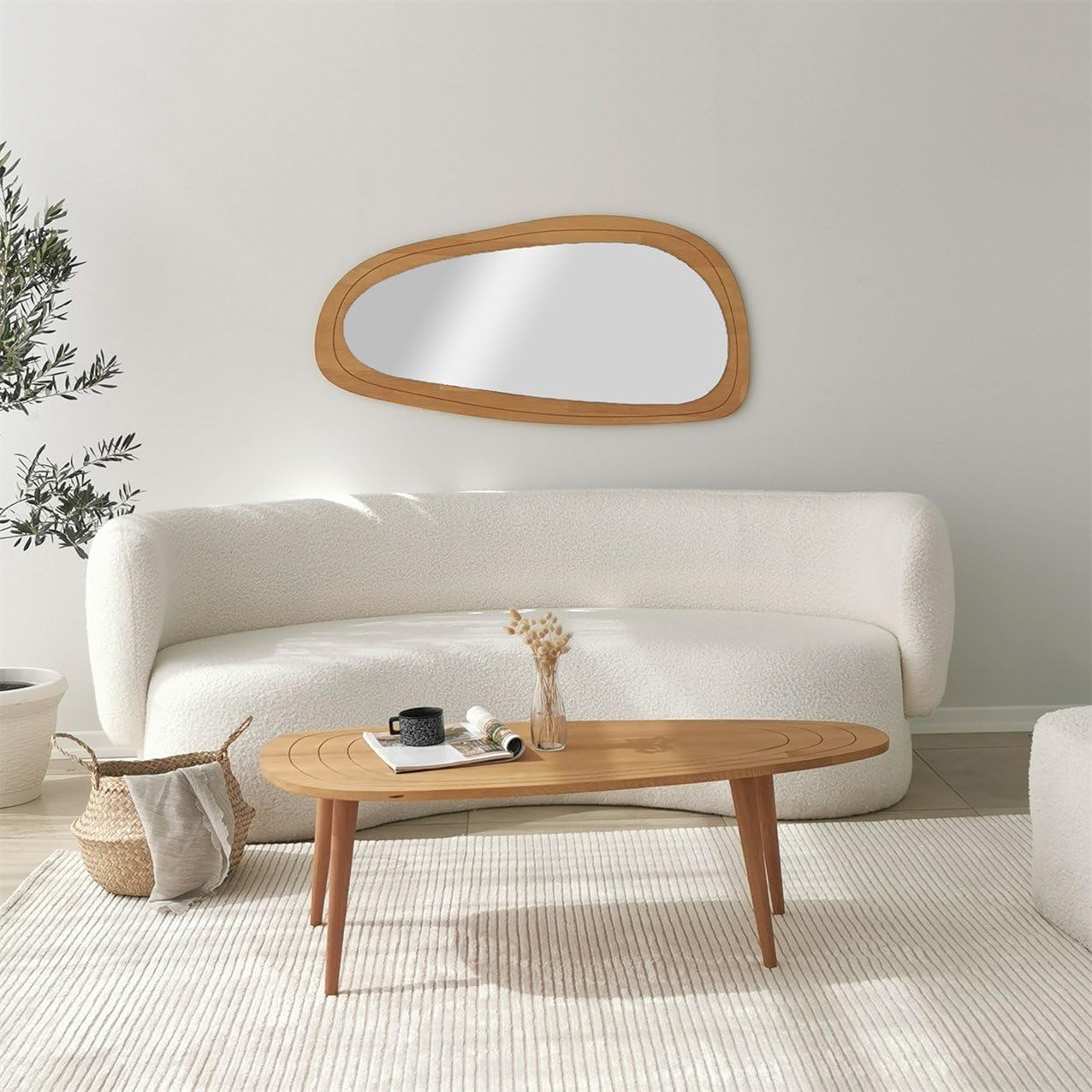 Solid Wood Oval Coffee Table, Engraved Wooden Center Table, Modern Surfboard Table, Mid Century Aesthetic Low Coffee Table, Vintage Living Room Furniture (Walnut)