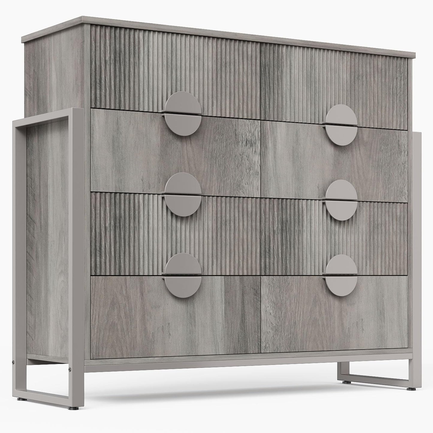 LGHM Fluted Gray Dresser for Bedroom, 50" Wide Chest of Drawers, Modern 6 Deep Drawers Dresser with Raised H Legs -Curved Profile Design, Easy Round Handles for Bedroom,Livingroom, Hallway, Gray
