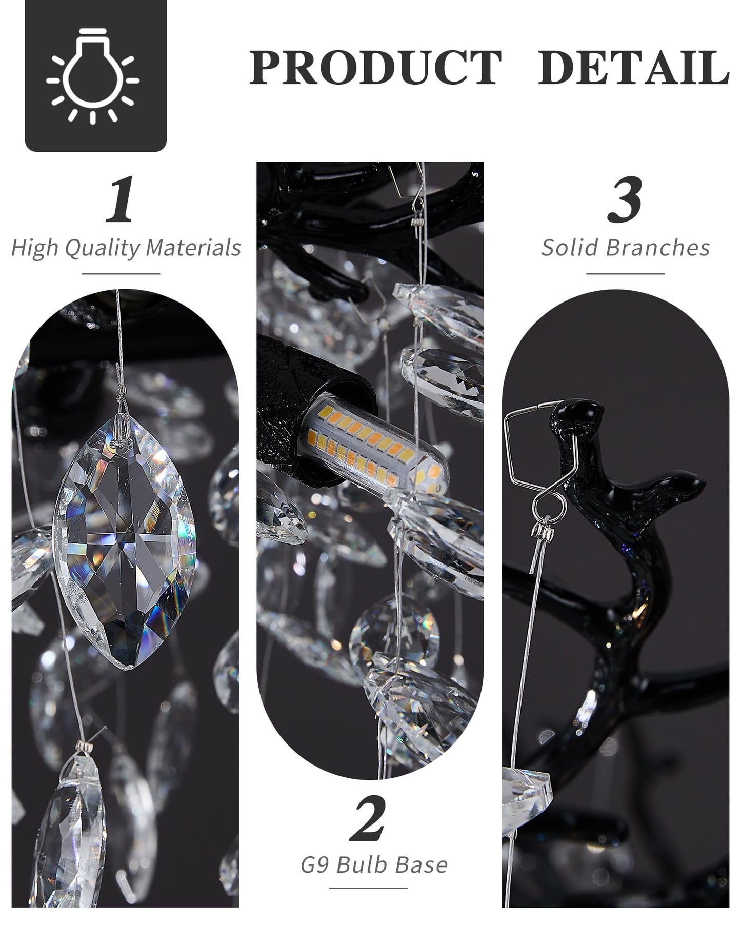 Modern Tree Branch Crystal Chandelier Luxury Silver Crystal Pendant Lighting 18" Contemporary 6-Light Chandeliers for Dining Room Kitchen Bedroom Living Room