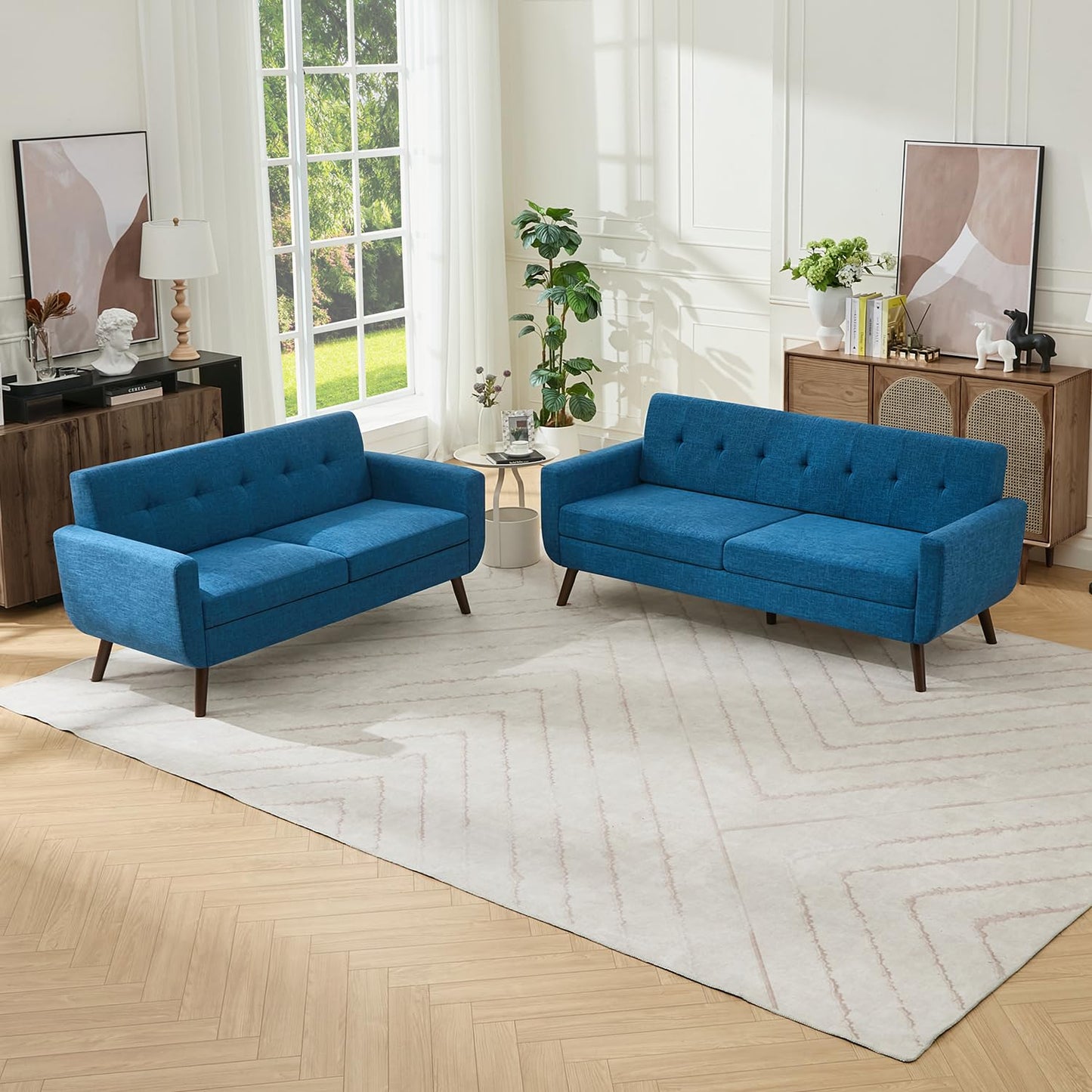 Tbfit 65" W Loveseat Sofa, Mid Century Modern Love Seat Couches for Living Room, Button Tufted Upholstered Small Couch for Bedroom, Solid and Easy to Install Love Seats Furniture, Grey