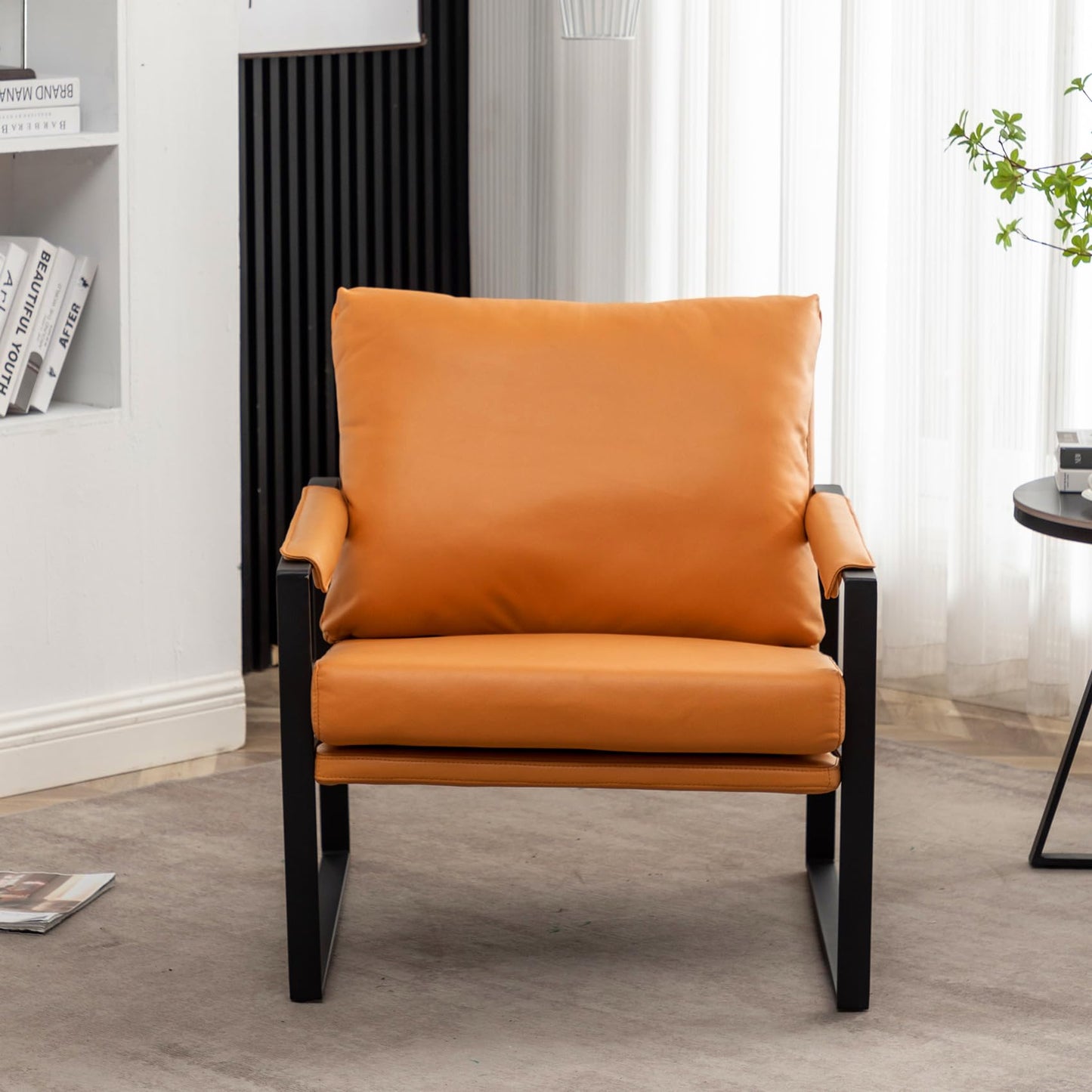 UNICOO Faux Leather Metal Frame Accent Chair - Modern Accent Chairs for Living Room, Bedroom, or Office - Armchairs Living Room Chairs Leisure Chair Reception Chair (ZKL-239K-CM Hermes Orange)