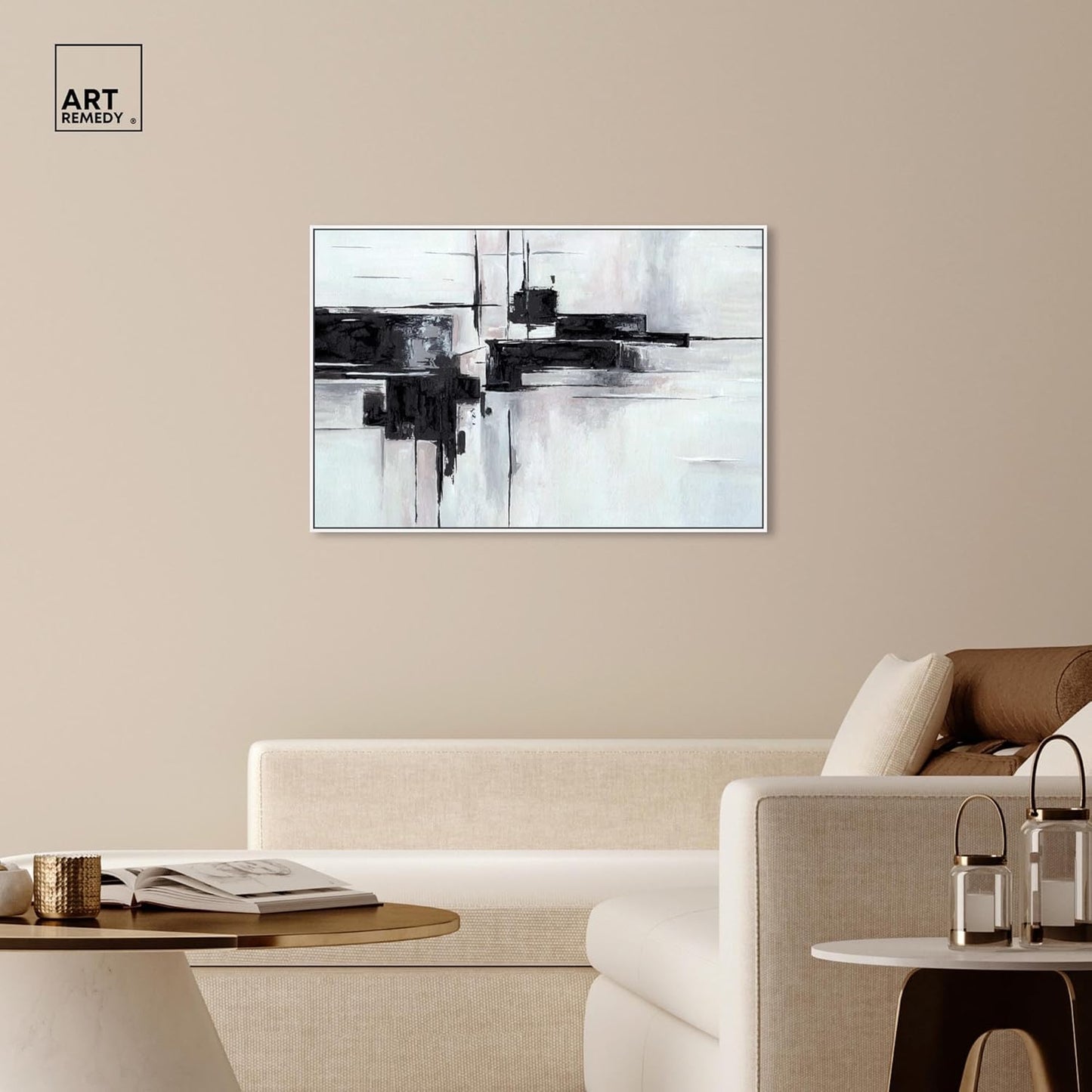 Abstract Journey Canvas Black and White Art, Gold Frame, 45" x 30"