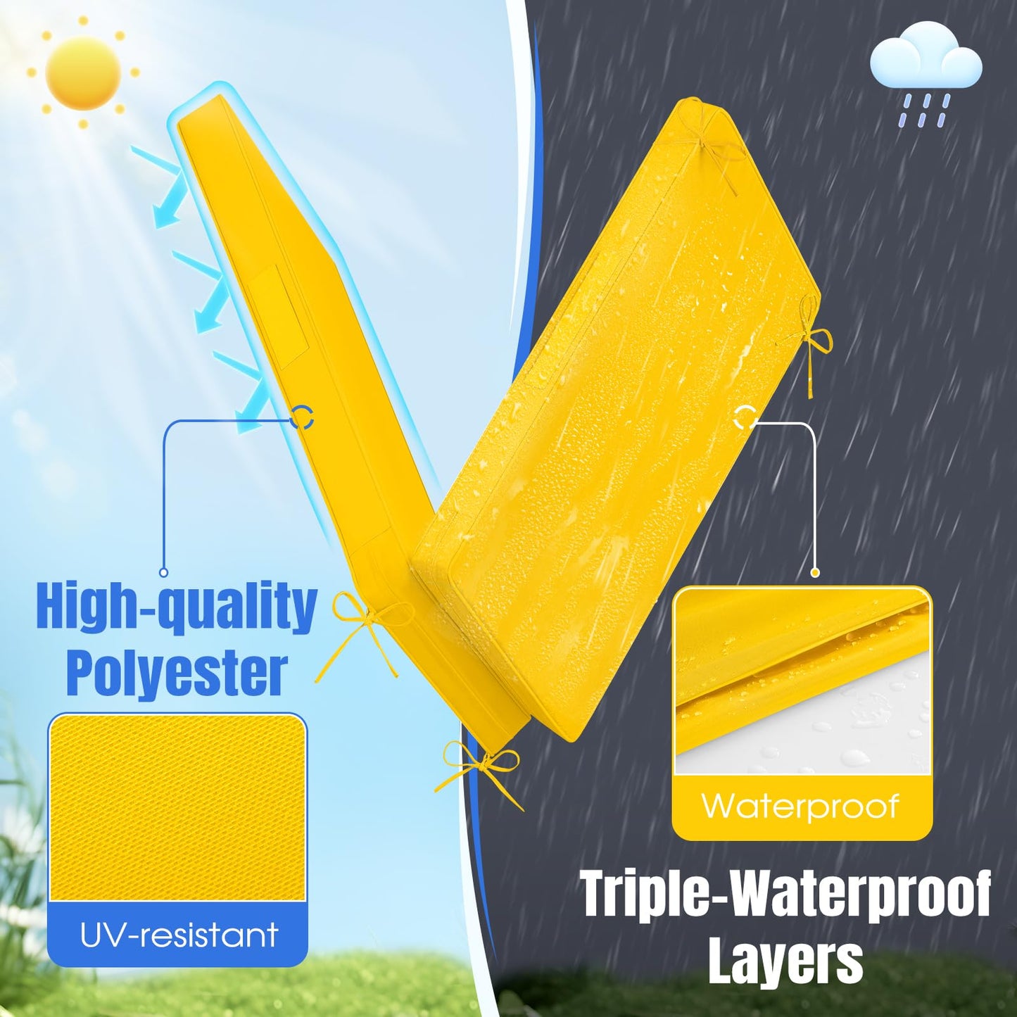 Basic Beyond Chaise Lounge Cushions Outdoor, 3-Layer Waterproof Outdoor Furniture Cushions with Removable Cover and 4 Ties, 72"x21"x3" Patio Lounge Chair Cushions for Outdoor Furniture, Yellow