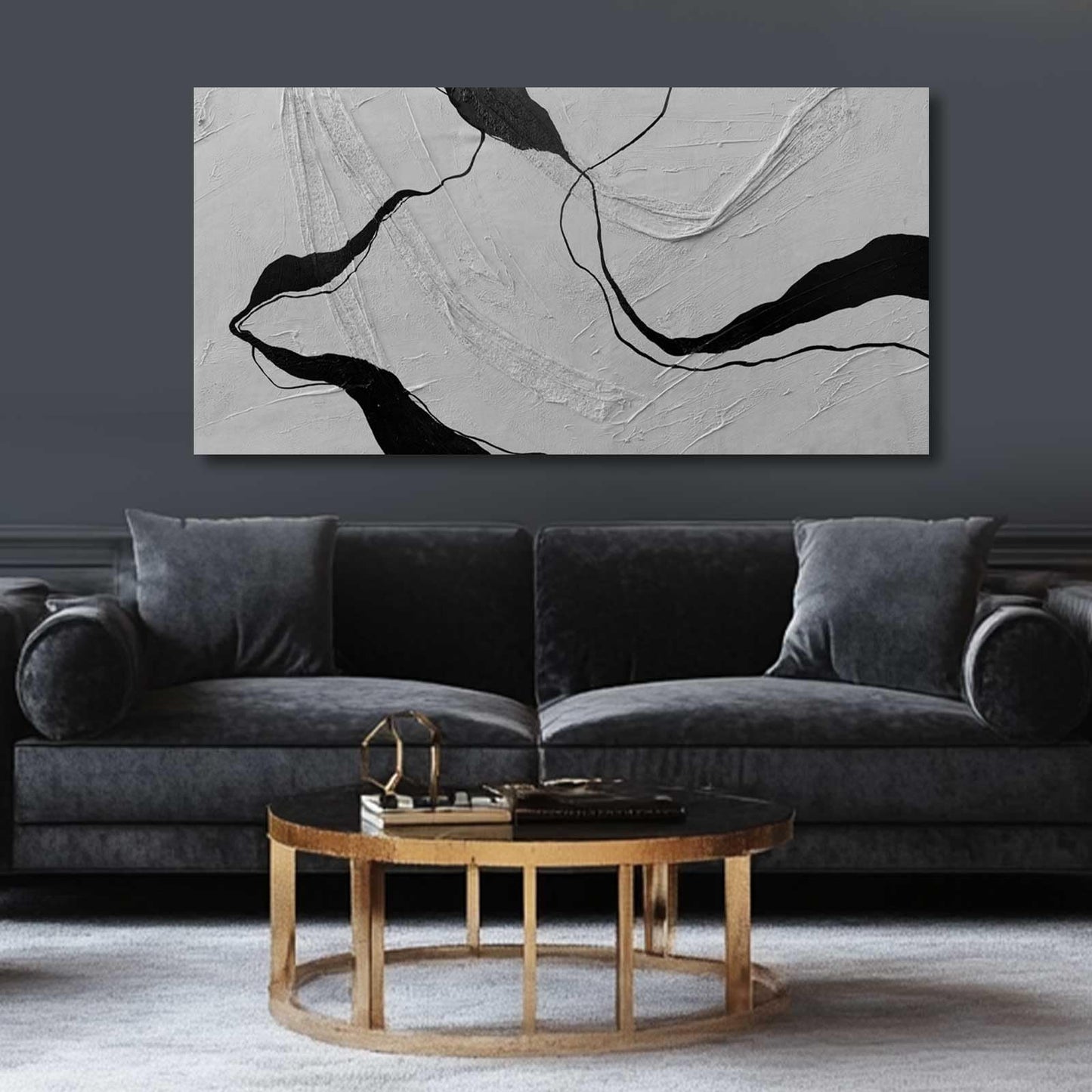 MLART99 Blue and White Abstract Wall Art Grunge Posters Gold Painting for Home Office 29"x 58" Gallery Wall Prints Large Size Artwork for Walls