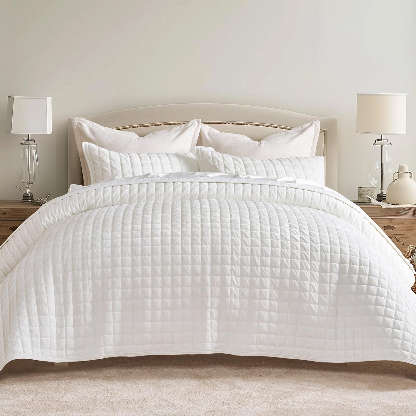 RECYCO Luxury Velvet Quilt Set King Size, Lightweight Velvet Comforter Set, Oversized Bedspread Coverlet Quilted Bedding Set, with 2 Matching Pillow Shams, for All Season, Navy Blue