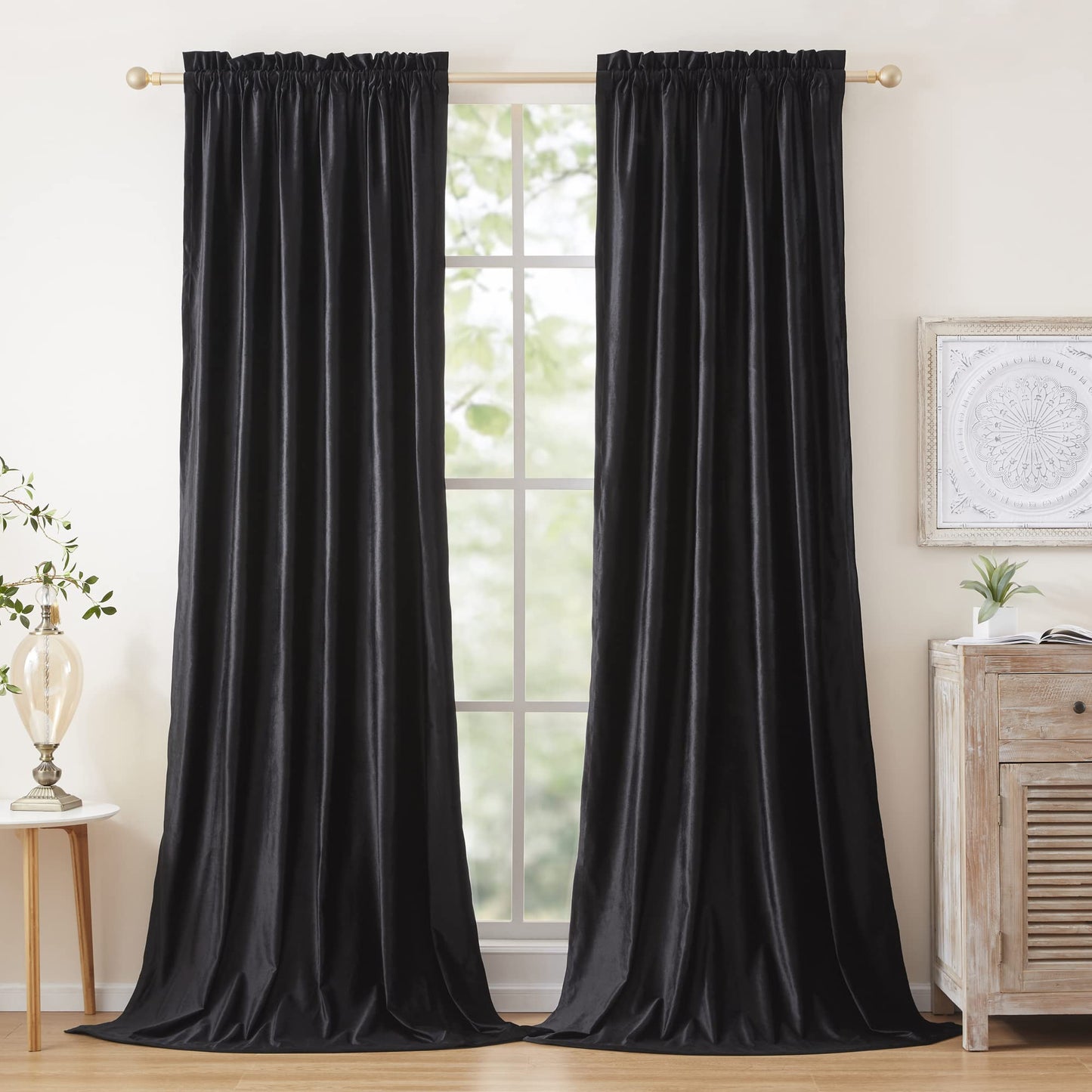 PRIMROSE Velvet Curtains 84 inch for Living Room Champagne Beige Rod Pocket Window Drapes Treatment Semi Room Darkening Decor Curtains for Bedroom Set of 2 Panels