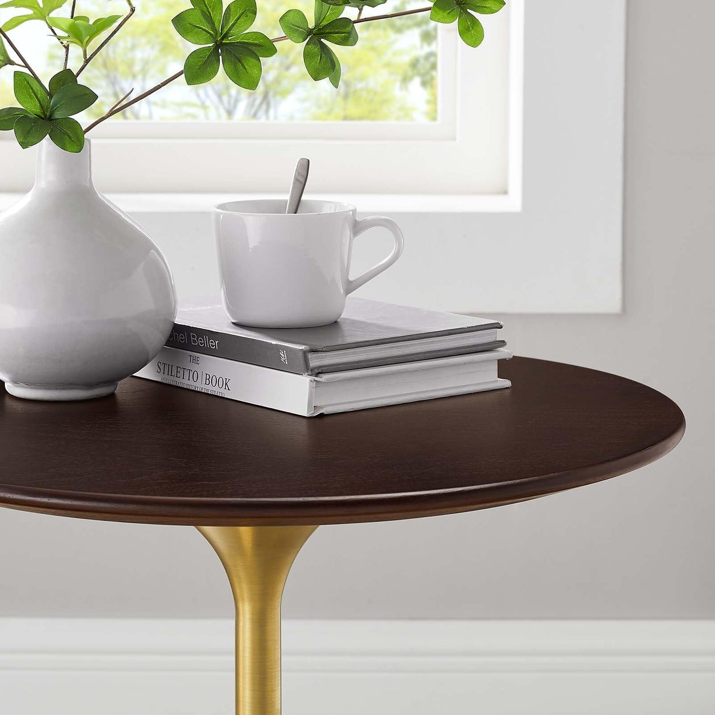 Modway Lippa Round 20" Wood Grain Mid-Century Modern Side Table, Black Cherry