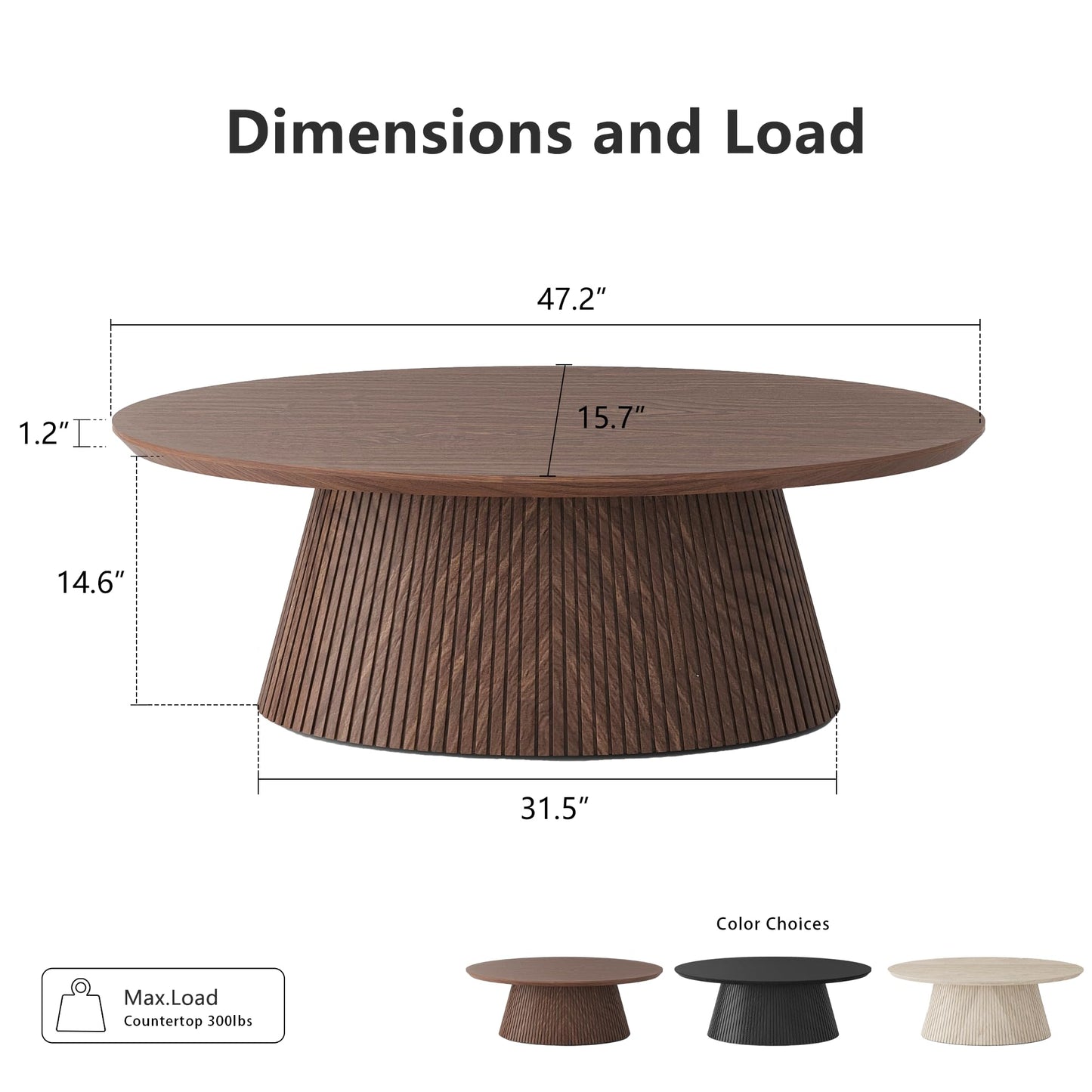 win2win Oval Coffee Table, Mid Century Modern Coffee Table with Fluted Design, Small Funky Tea Table with Wood Grain Veneer, Minimalist Center Table for Living Room, Apartment, Office, Walnut