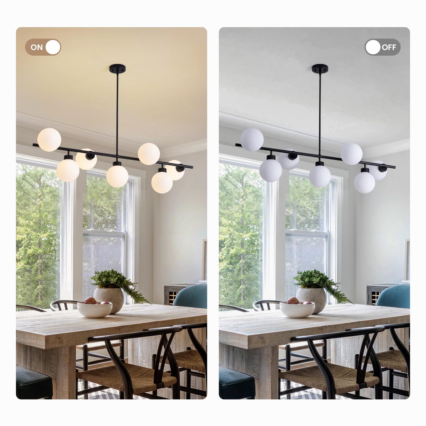 CROSSIO Modern Linear Chandeliers Black 16 Lights Pendant Light Fixtures Bubble Glass Chandelier Mid Century Sputnik Chandelier for Kitchen Island Dining Room