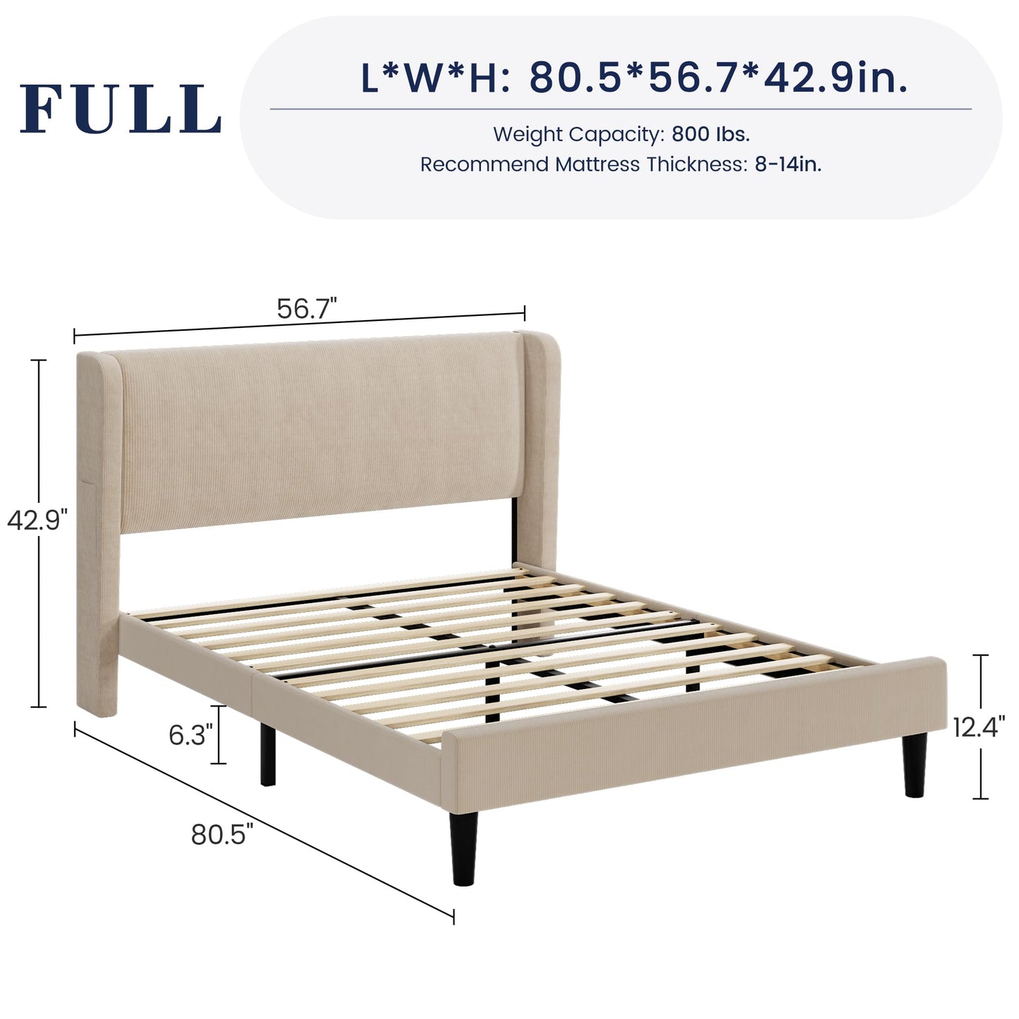 IDEALHOUSE King Upholstered Bed Frame with Wingback Headboard, Luxurious Velvet Upholstery Platform Bed, Wooden Slat Support, and Easy Assembly - Box Spring Optional, Light Gray