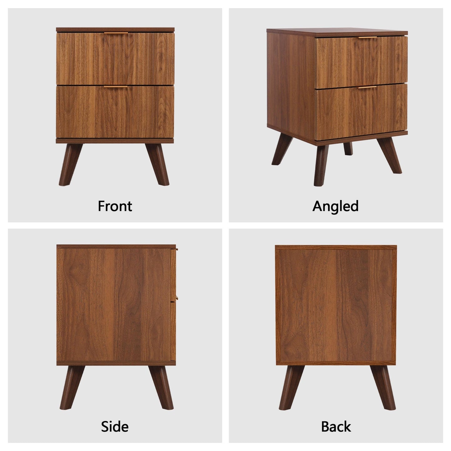 Fluted Nightstand Set of 2, Mid Century Modern 2 Drawer Dresser for Bedroom, Small Dresser Night Stand Side Table End Table with Wood Fluted Drawer Storage for Bedroom Closet(Walnut)