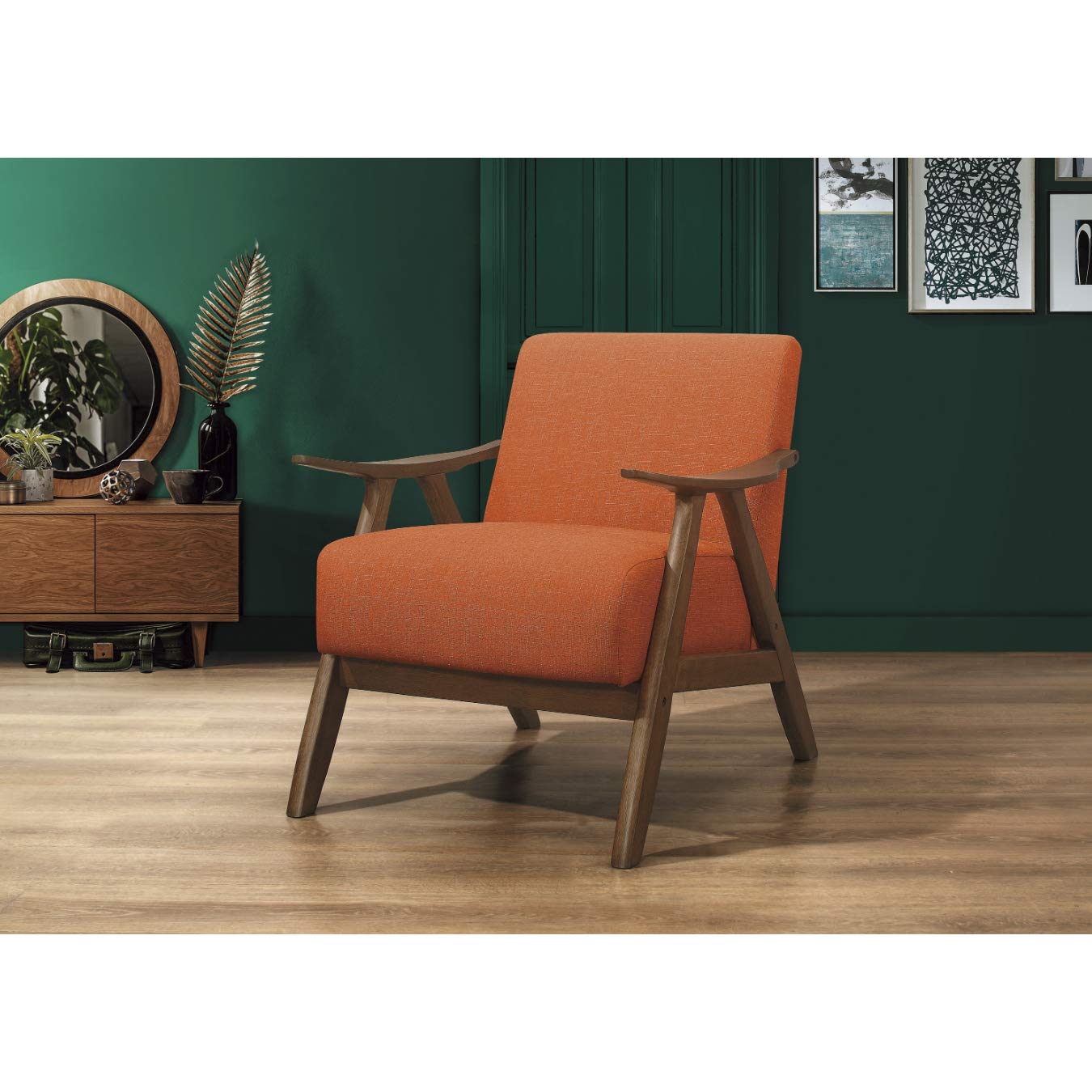 Lexicon Mid Century Modern Accent Chair with Solid Wood Frame in Walnut Finish, Upholstered Living Room Lounge Arm Chair, Thick and Comfy Innerspring Seat Cushion, Linen-Look Fabric, Gray