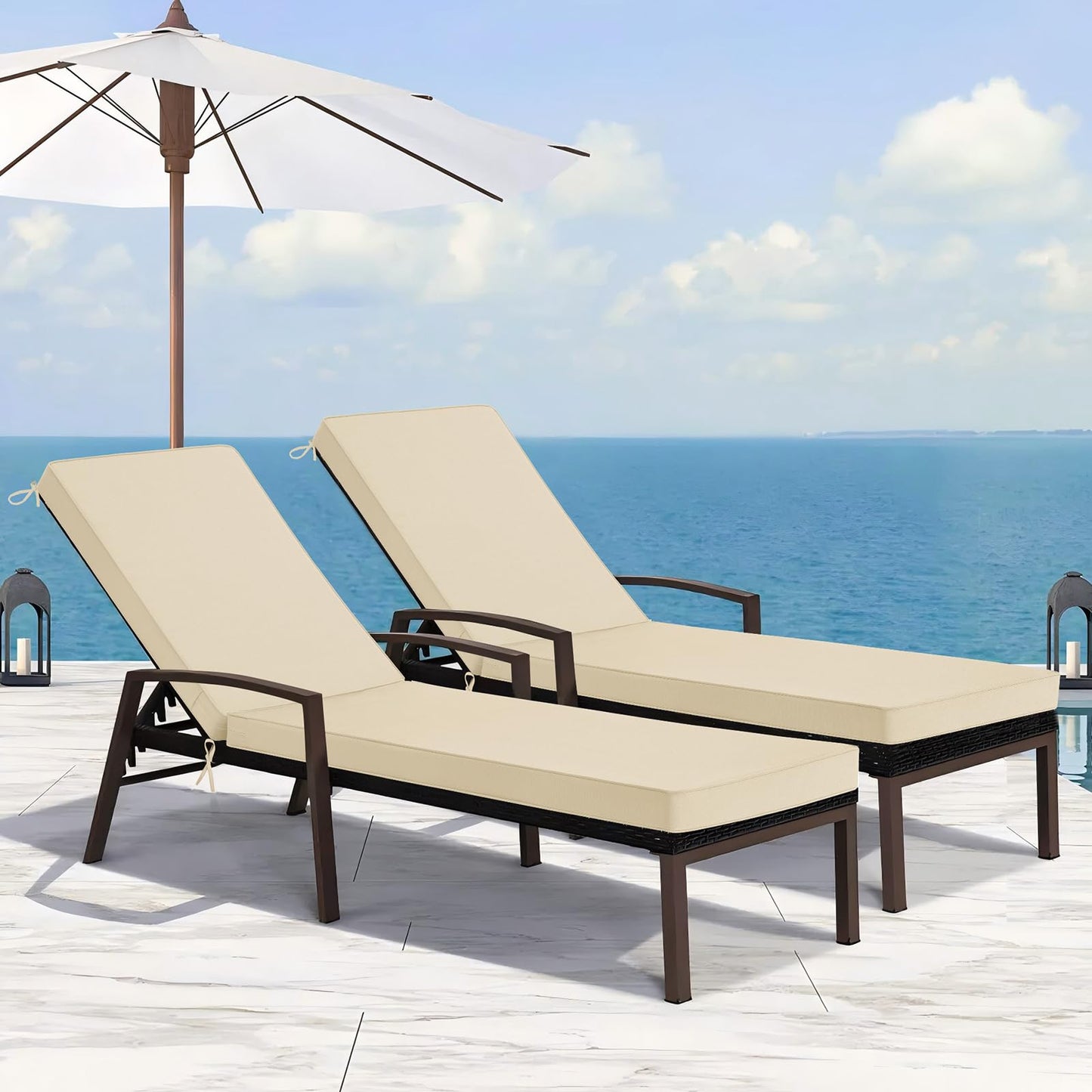 Basic Beyond Chaise Lounge Cushions Outdoor, 3-Layer Waterproof Outdoor Furniture Cushions with Removable Cover and 4 Ties, 72"x21"x3" Patio Lounge Chair Cushions for Outdoor Furniture, Yellow