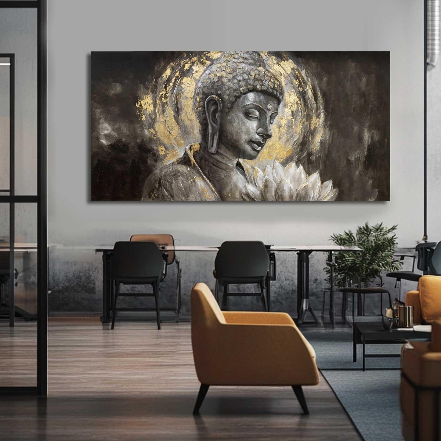 MLART99 Blue and White Abstract Wall Art Grunge Posters Gold Painting for Home Office 29"x 58" Gallery Wall Prints Large Size Artwork for Walls