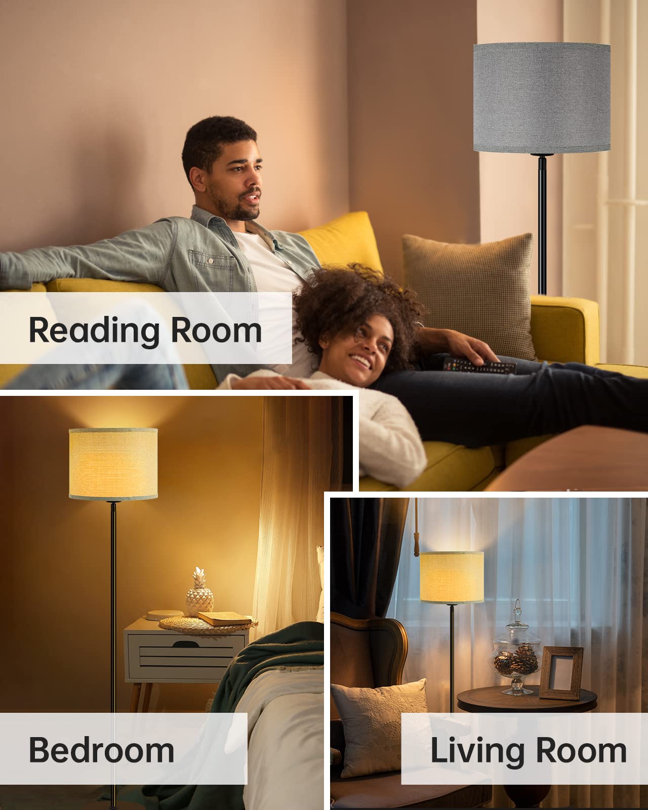Floor Lamp Black, Standing Lamp, 58" Tall Lamps for Living Room, Simple Pole Lamp with Black Lampshade, On/Off Foot Pedal, Bright Dimming Light for Kids Room Bedroom Office Decor(Without Bulbs)