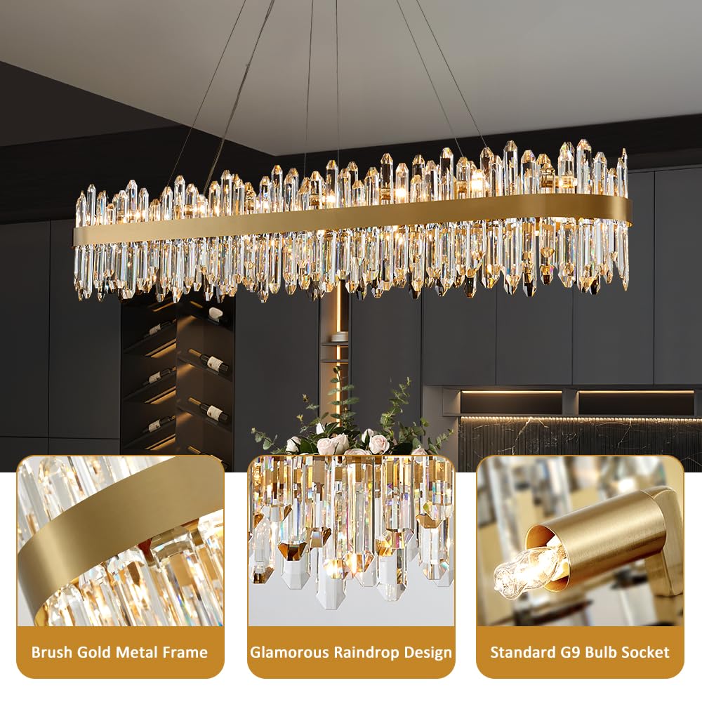 Gold Modern Oval Crystal Chandelier, 16-Lights Luxury Chandeliers Modern 2-Tiers K9 Crystal Chandelier Pendant, Light Fixture G9 Lights for Dining Living Room Entryway Kitchen Dia 23 inch