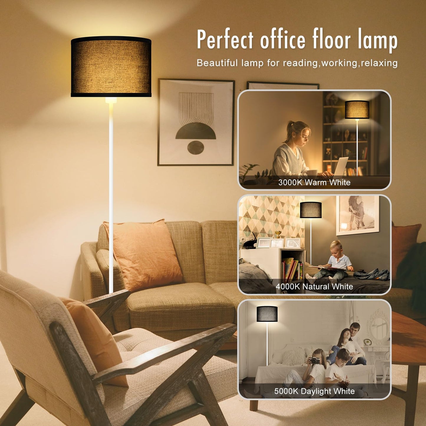 Floor Lamp Black, Standing Lamp, 58" Tall Lamps for Living Room, Simple Pole Lamp with Black Lampshade, On/Off Foot Pedal, Bright Dimming Light for Kids Room Bedroom Office Decor(Without Bulbs)