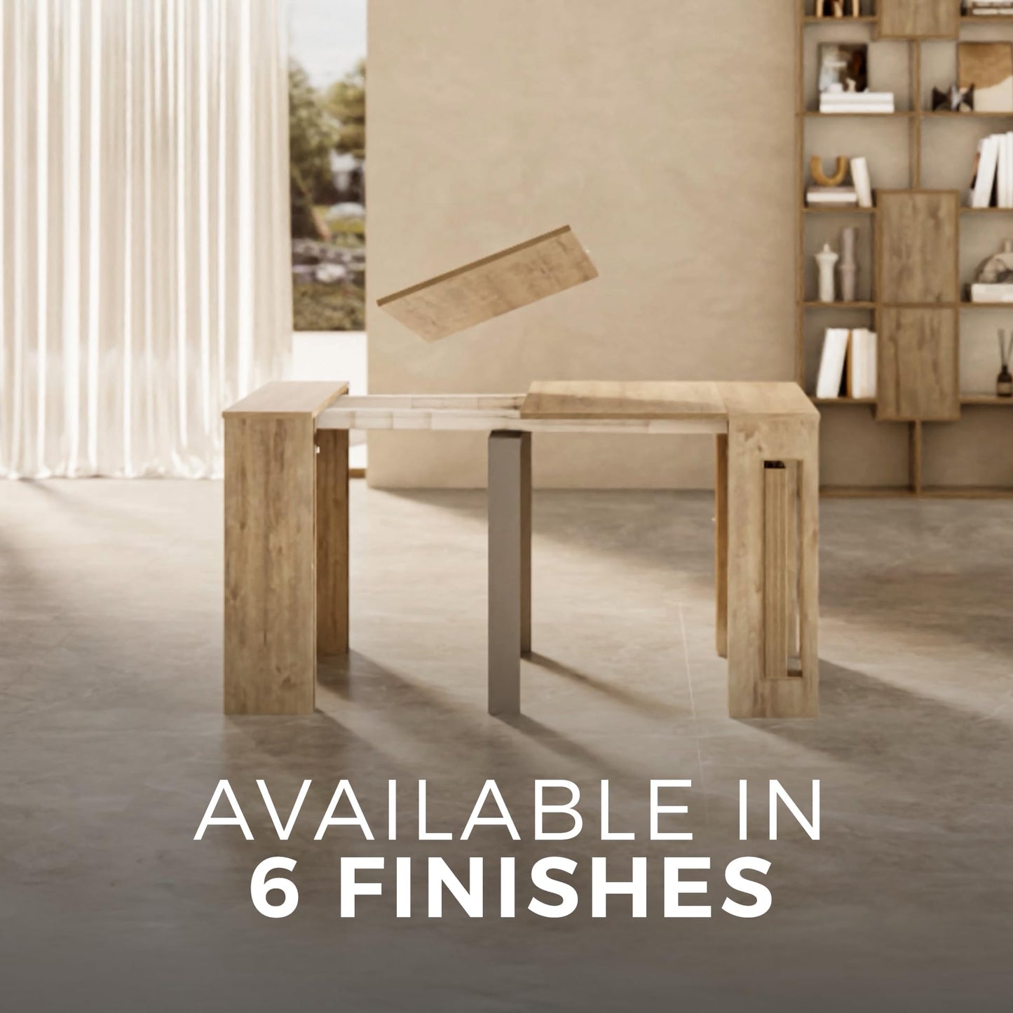 Mobili Fiver, Easy, Extendable Console Table with Extension Leaves Holder, 17.7(120.1) x35.4 in, Rustic Oak, for 4-12 People, Space Saving Dining Table for Entrance, Living Room, Italian Furniture